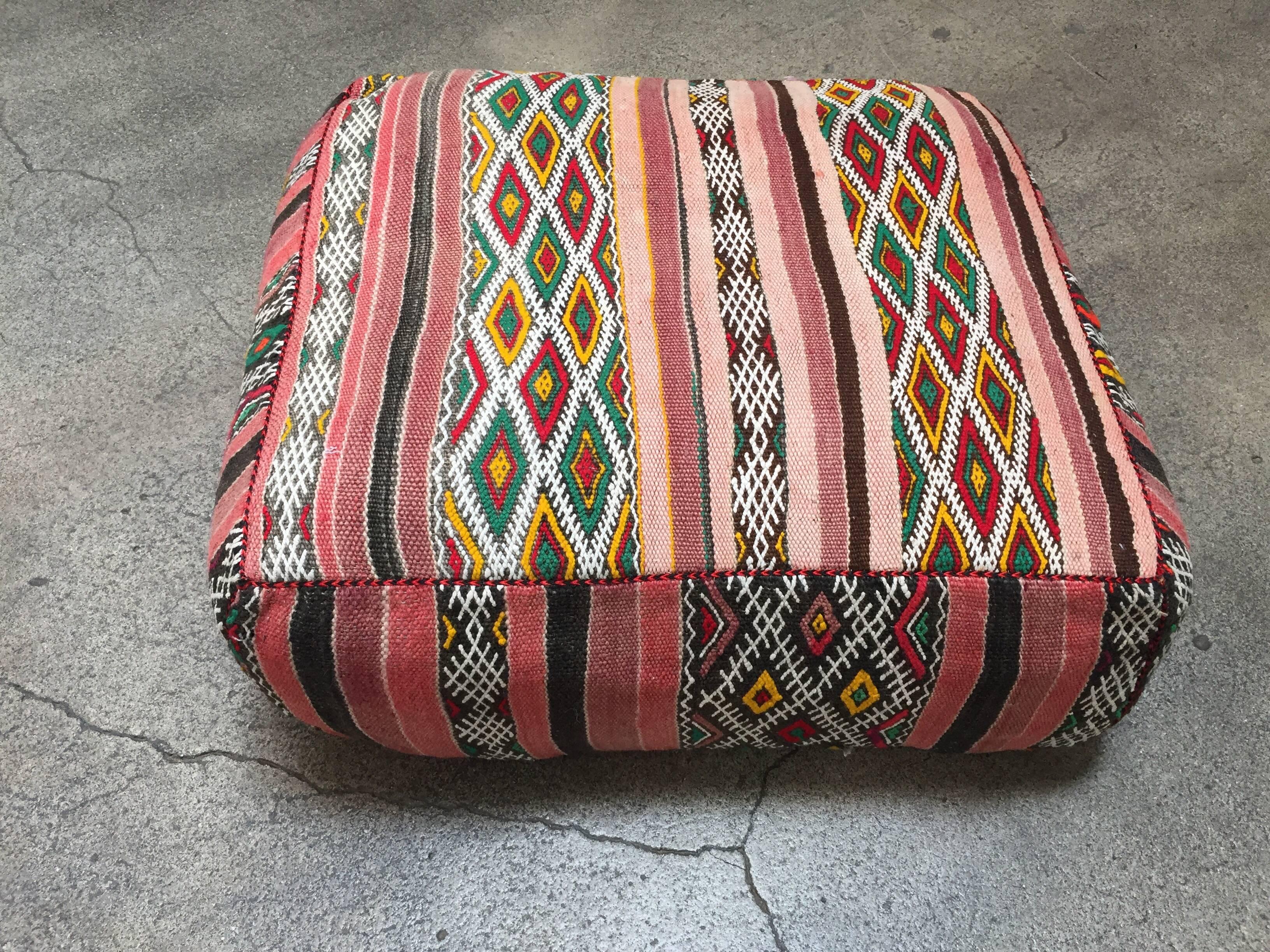 20th Century Moroccan Floor Pillow Seat Cushion Made from a Vintage Tribal Berber Rug