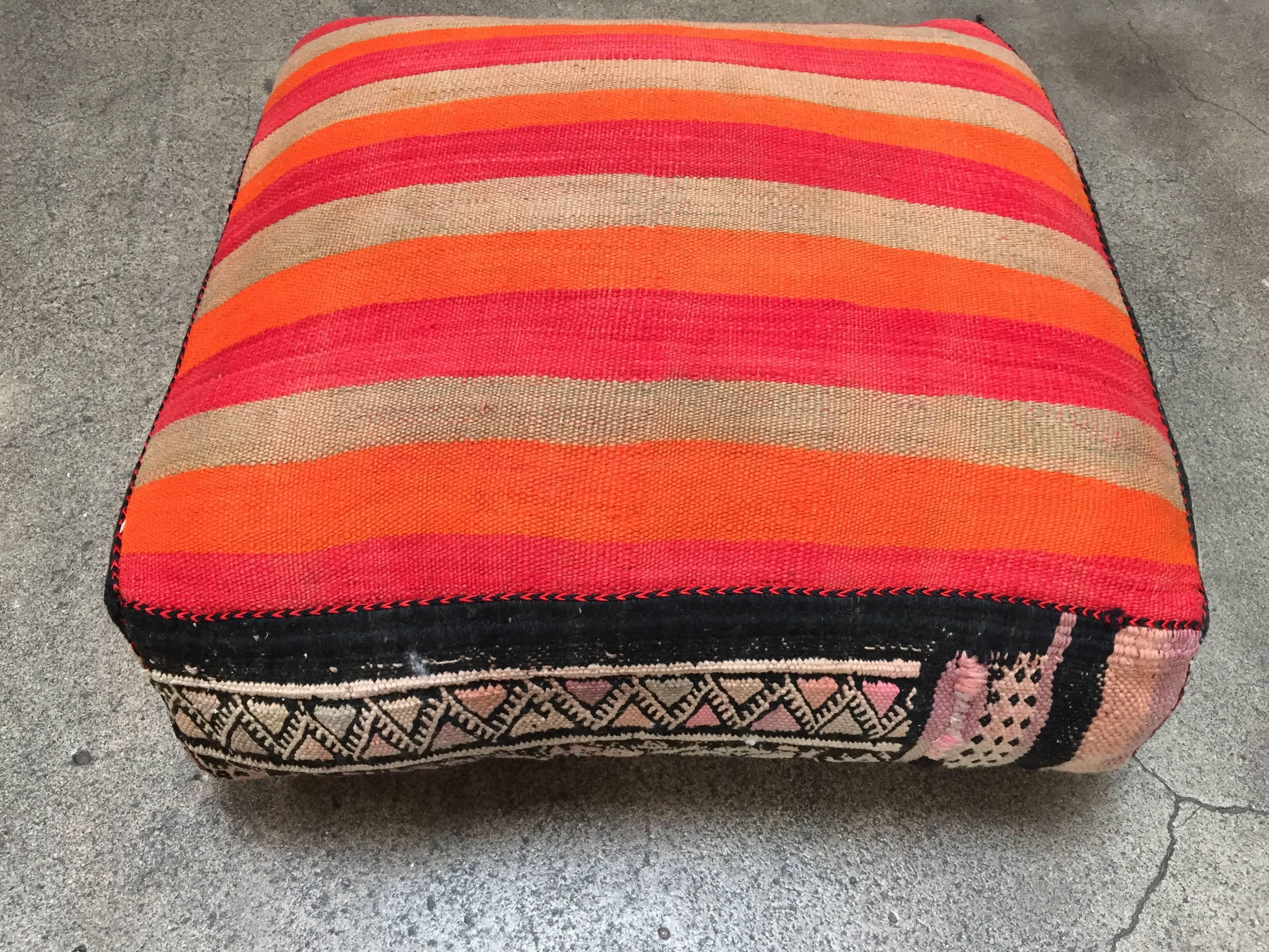 Moroccan Floor Pillow Seat Cushion Made from a Vintage Tribal Berber Rug 3