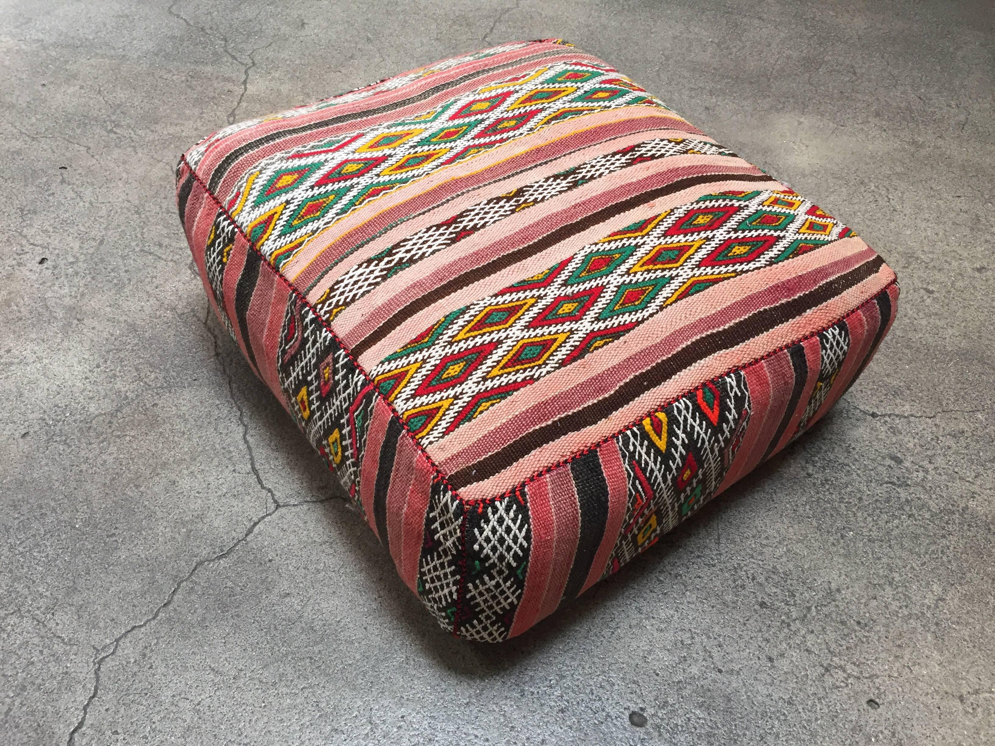 Wool Moroccan Floor Pillow Seat Cushion Made from a Vintage Tribal Berber Rug