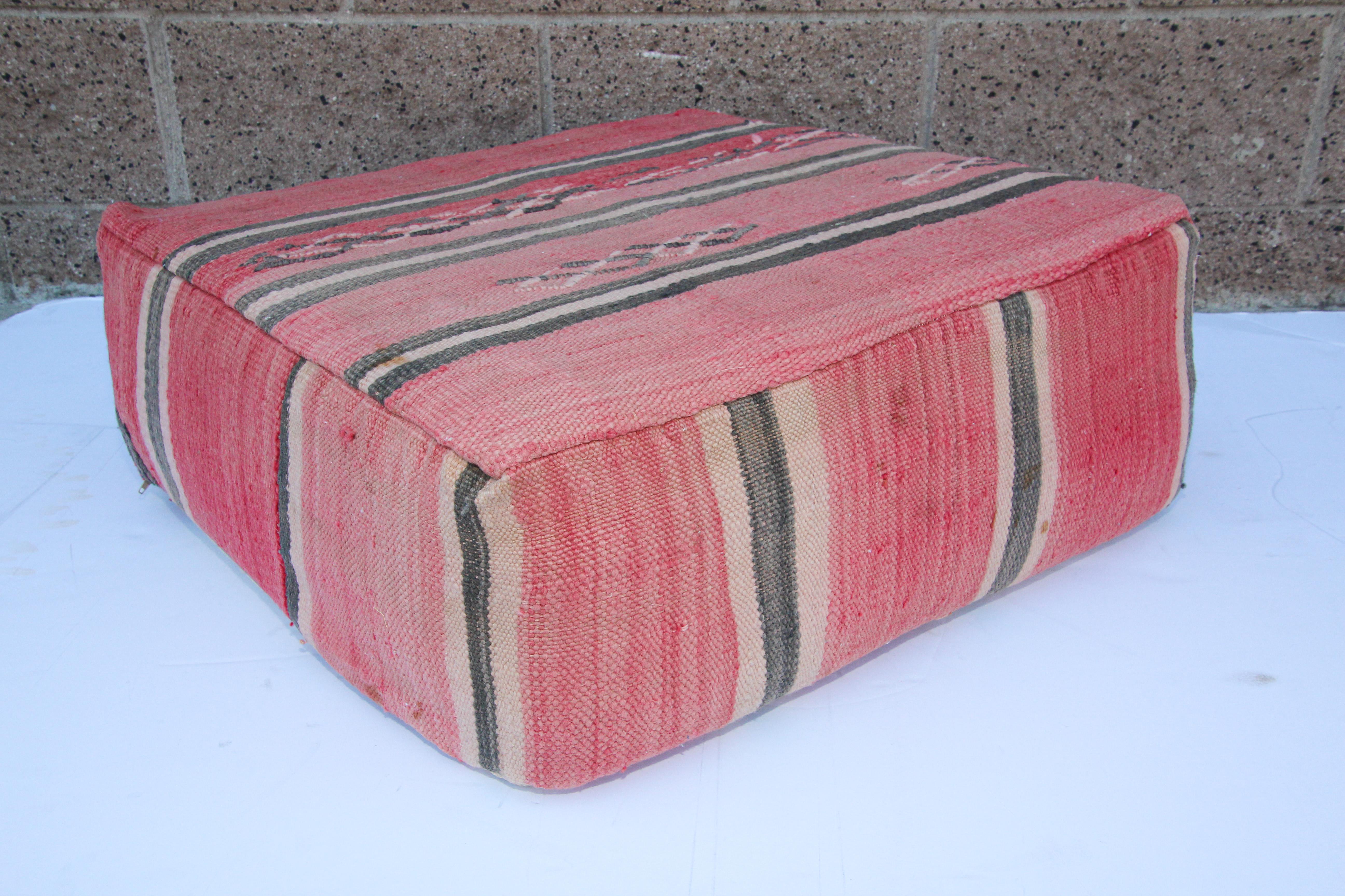 20th Century Vintage Moroccan Floor Pillow Seat Cushion Made from a Berber Old Rug For Sale
