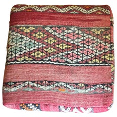 Moroccan Floor Pillow Seat Cushion Made from a Vintage Tribal Berber Rug