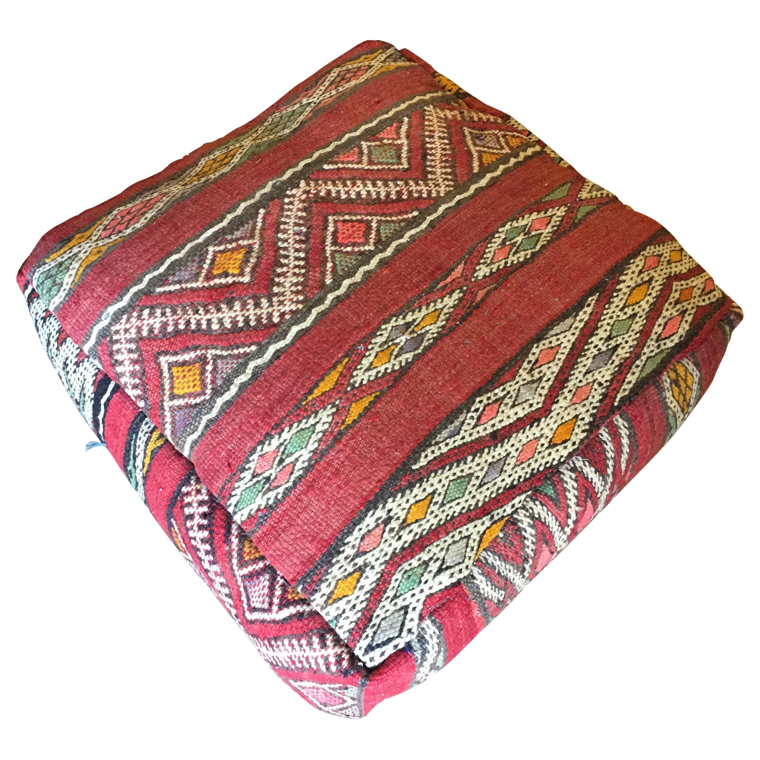 Moroccan Floor Pillow Seat Cushion Made from a Vintage Tribal Berber Rug