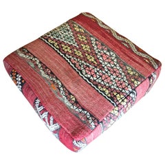 Moroccan Floor Pillow Seat Cushion Made from a Vintage Tribal Berber Rug