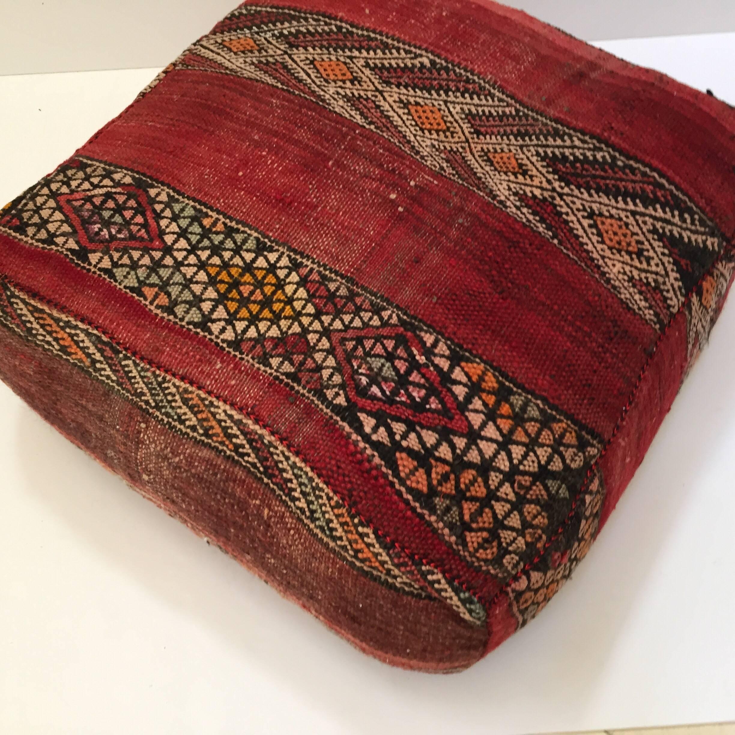 Moroccan Floor Pillow Tribal Seat Cushion Made from a Vintage Berber Rug 3