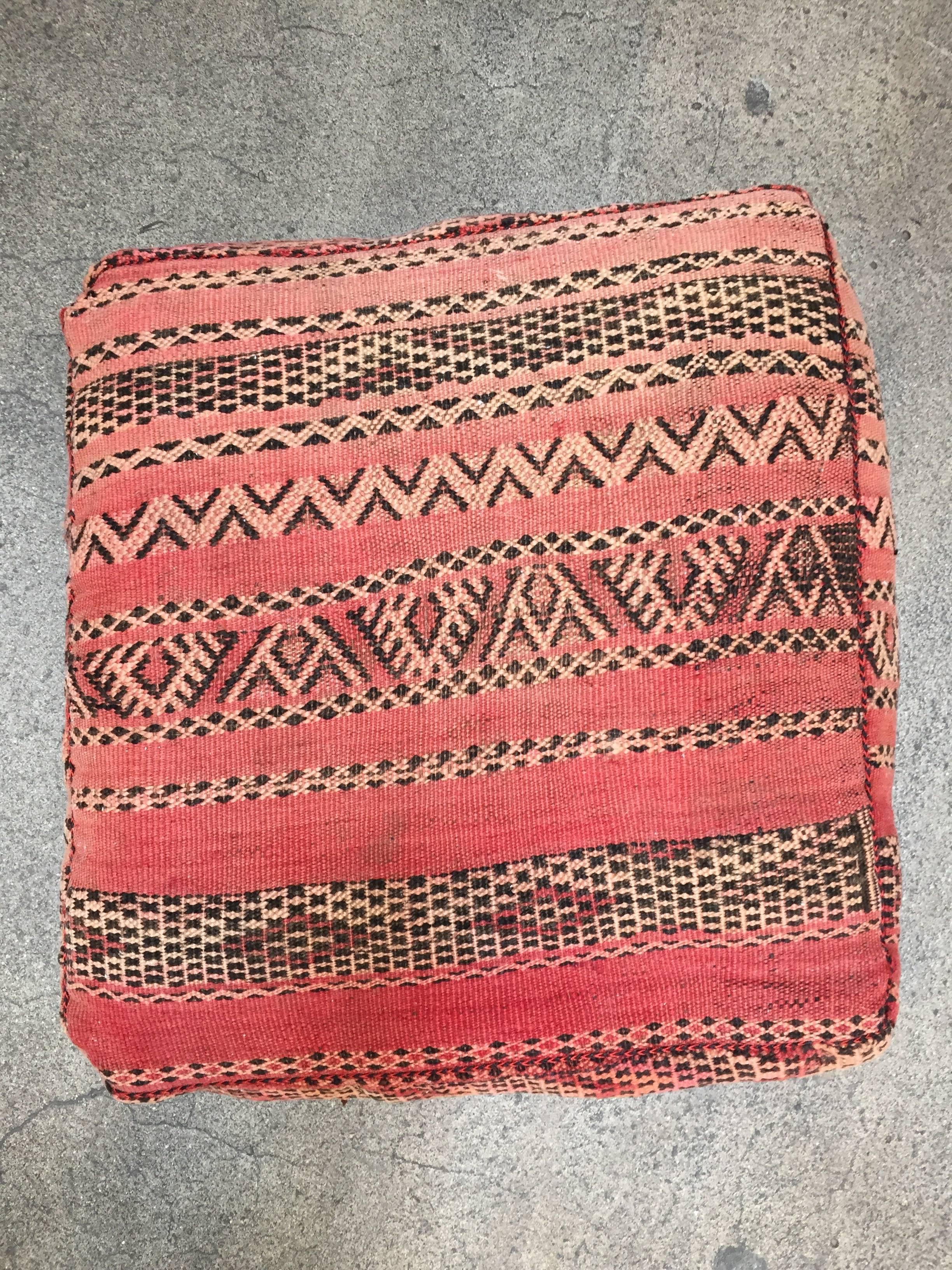 Moroccan Floor Pillow Tribal Seat Cushion Made from a Vintage Berber Rug 4