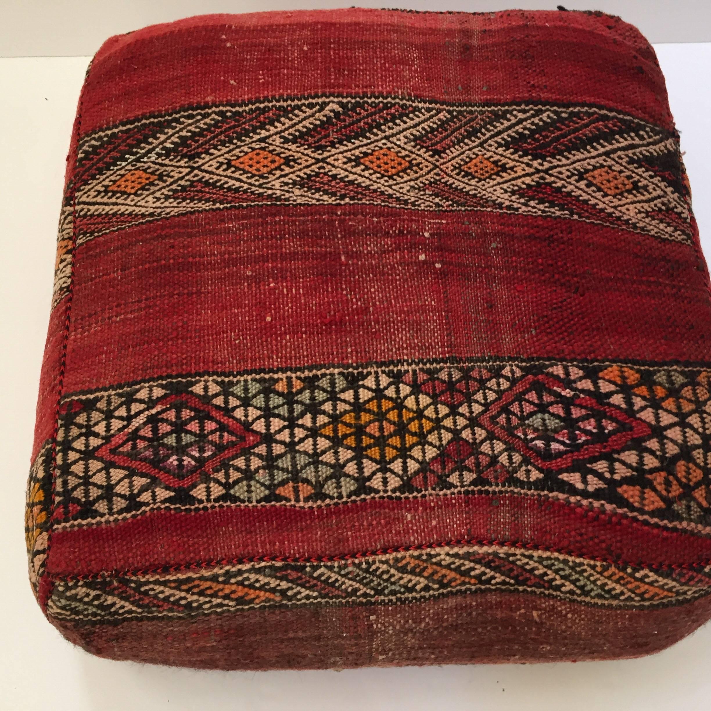 Moroccan Floor Pillow Tribal Seat Cushion Made from a Vintage Berber Rug 5