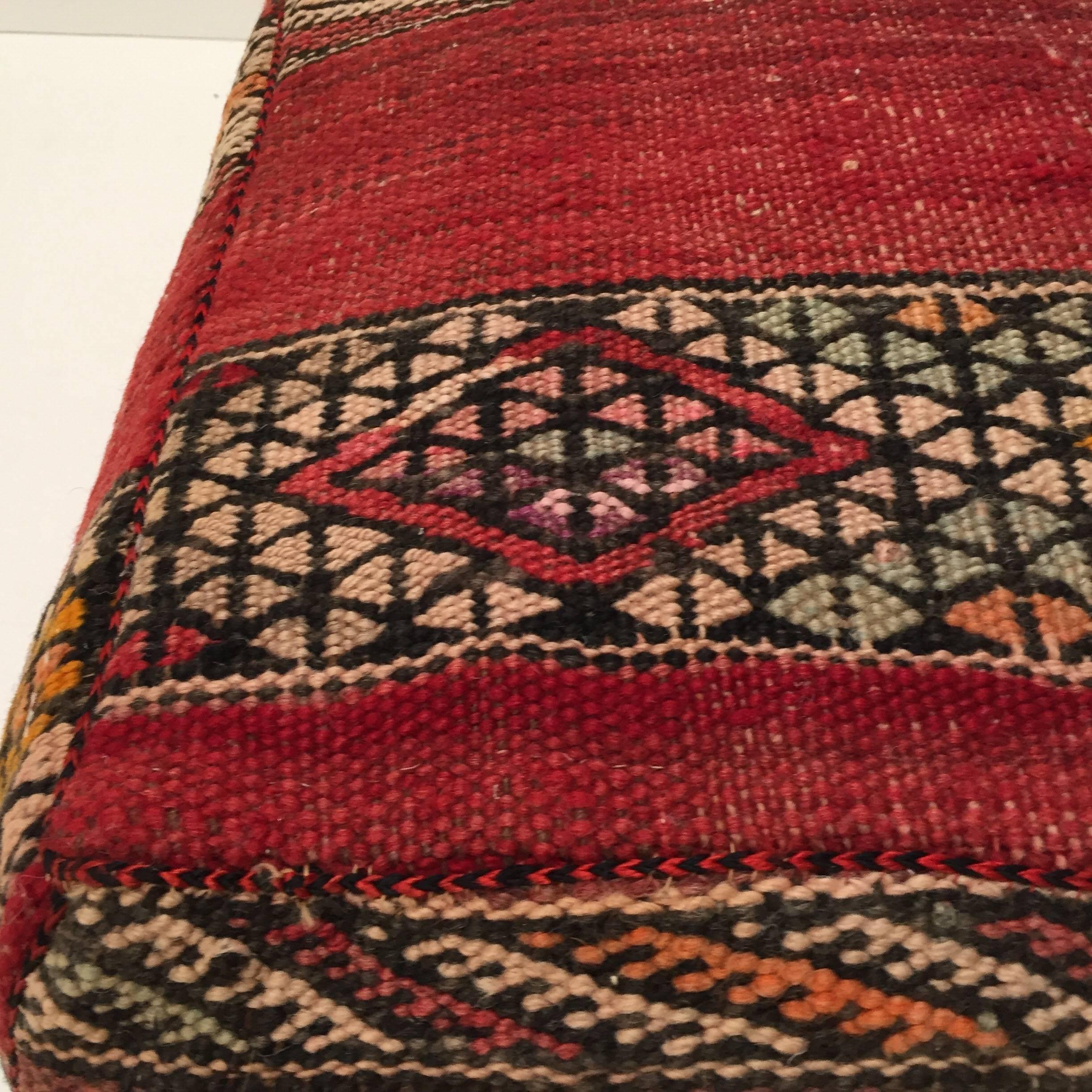 Moroccan Floor Pillow Tribal Seat Cushion Made from a Vintage Berber Rug 6