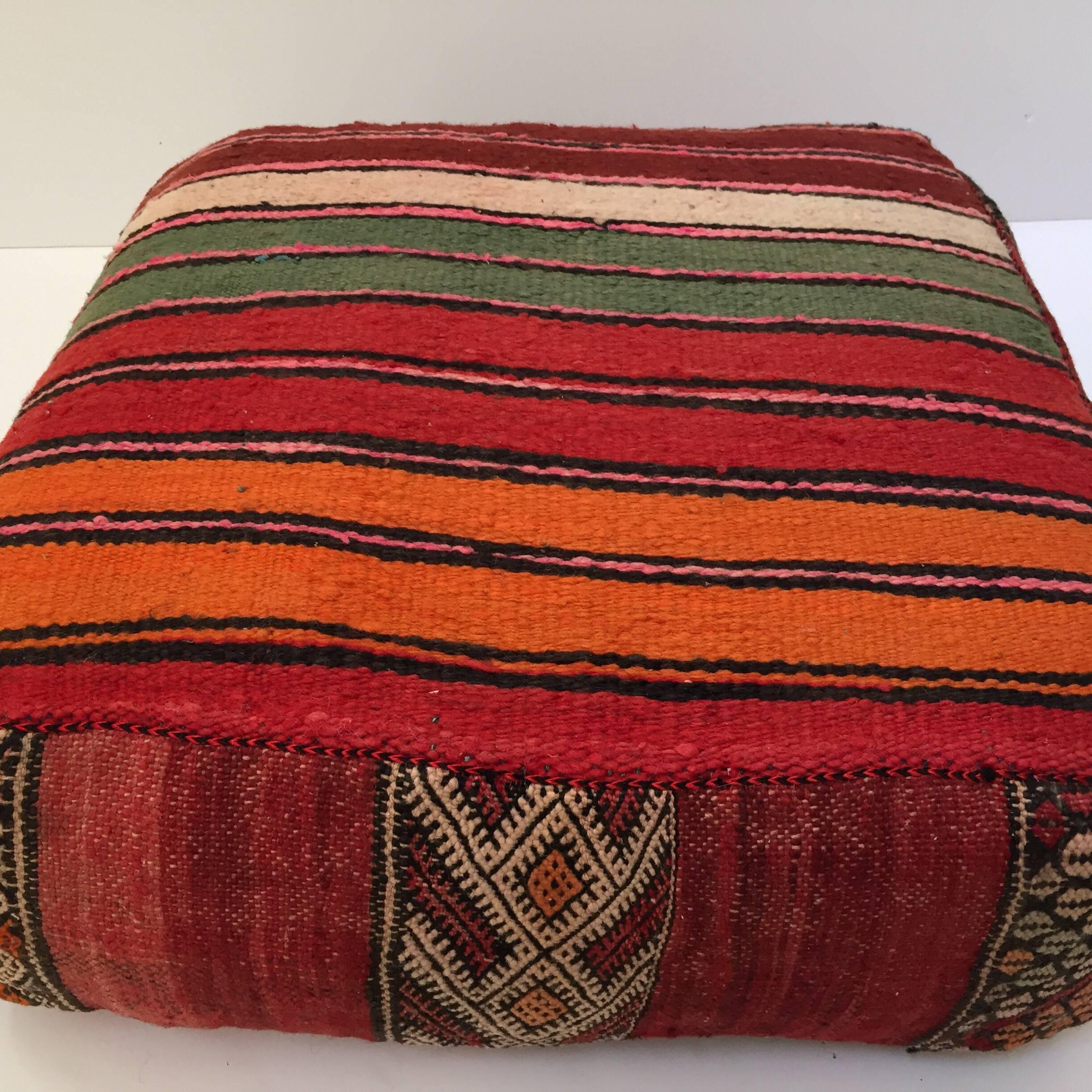 Moroccan Floor Pillow Tribal Seat Cushion Made from a Vintage Berber Rug 9