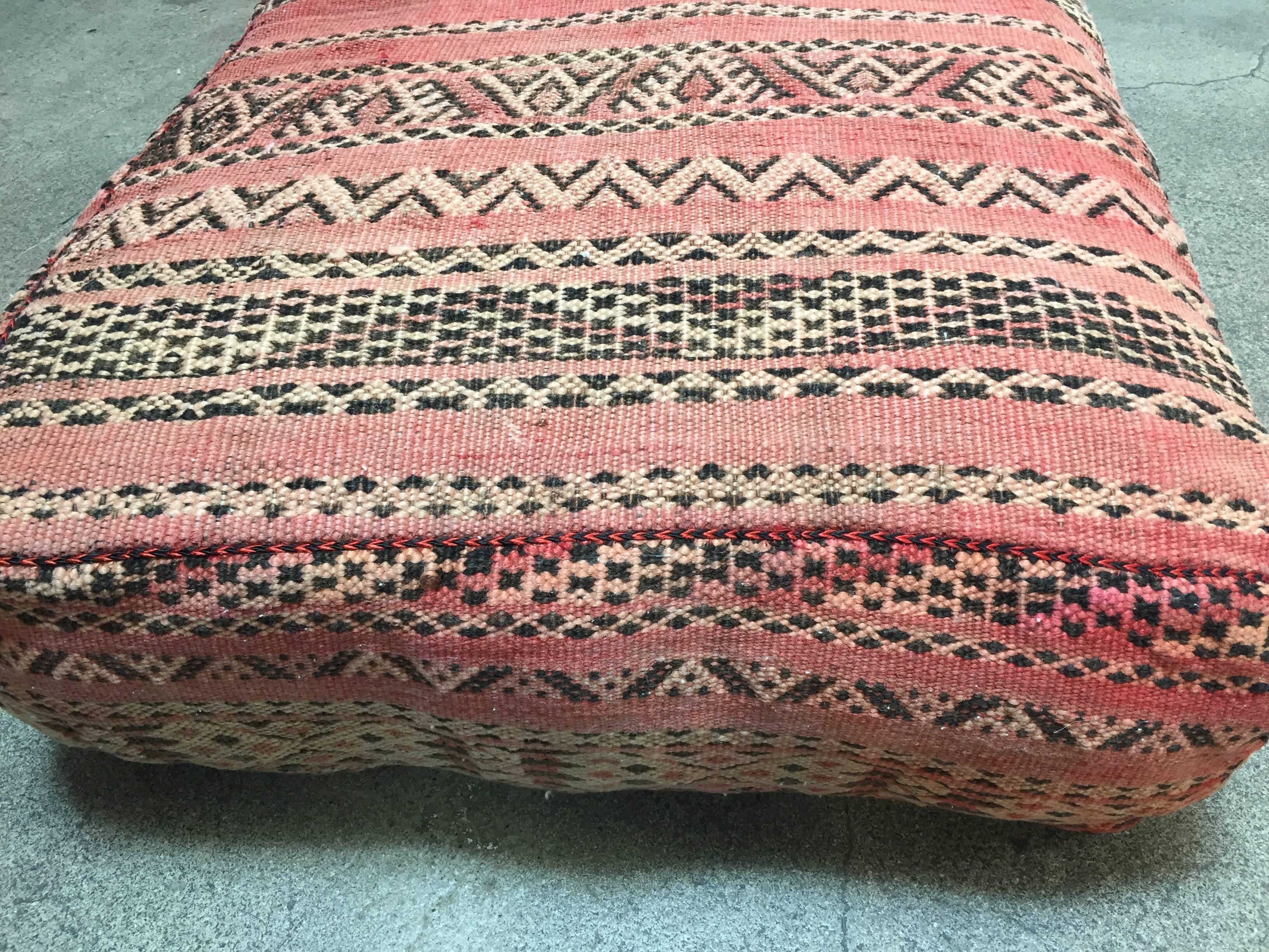 Moroccan Floor Pillow Tribal Seat Cushion Made from a Vintage Berber Rug 9