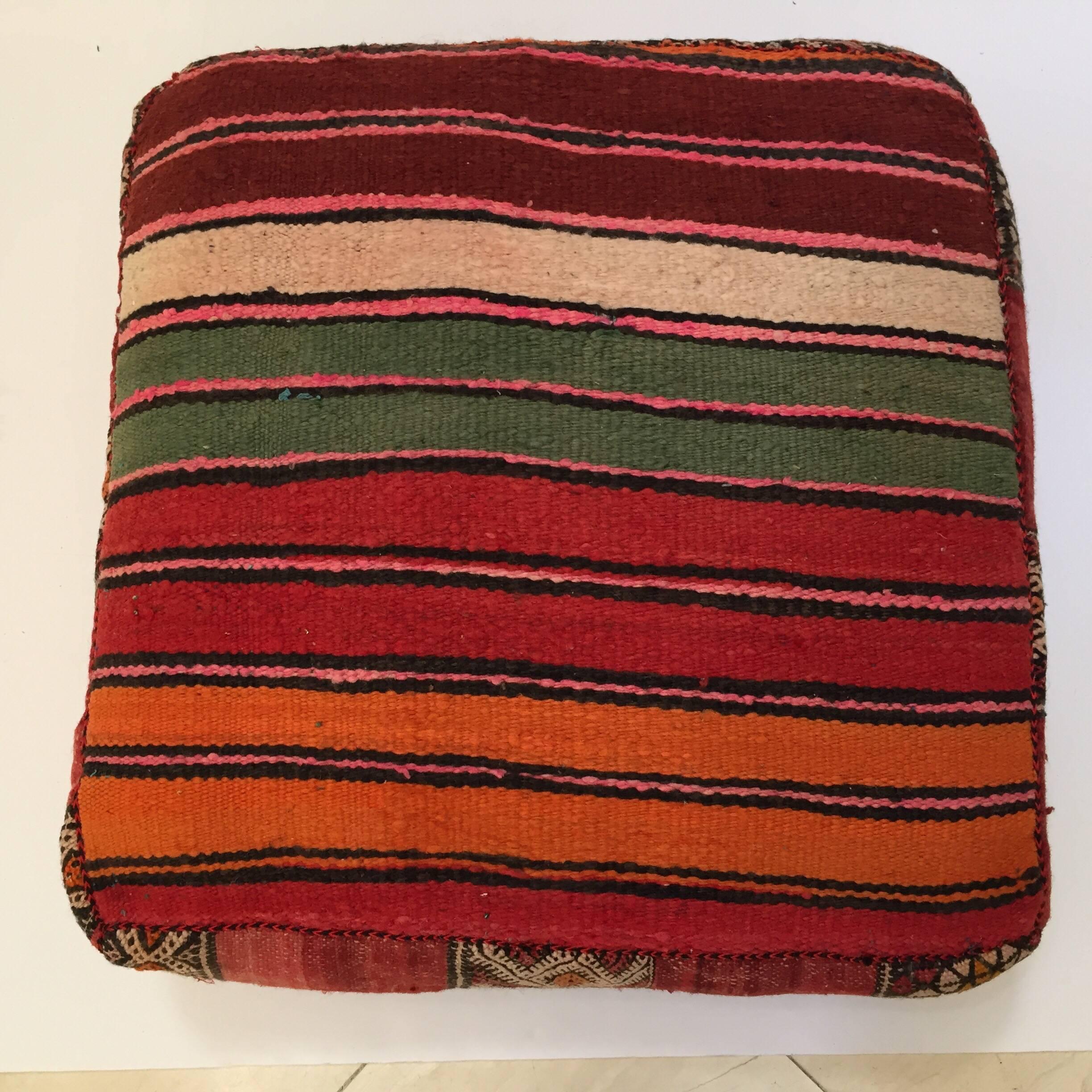 Moroccan Floor Pillow Tribal Seat Cushion Made from a Vintage Berber Rug 10