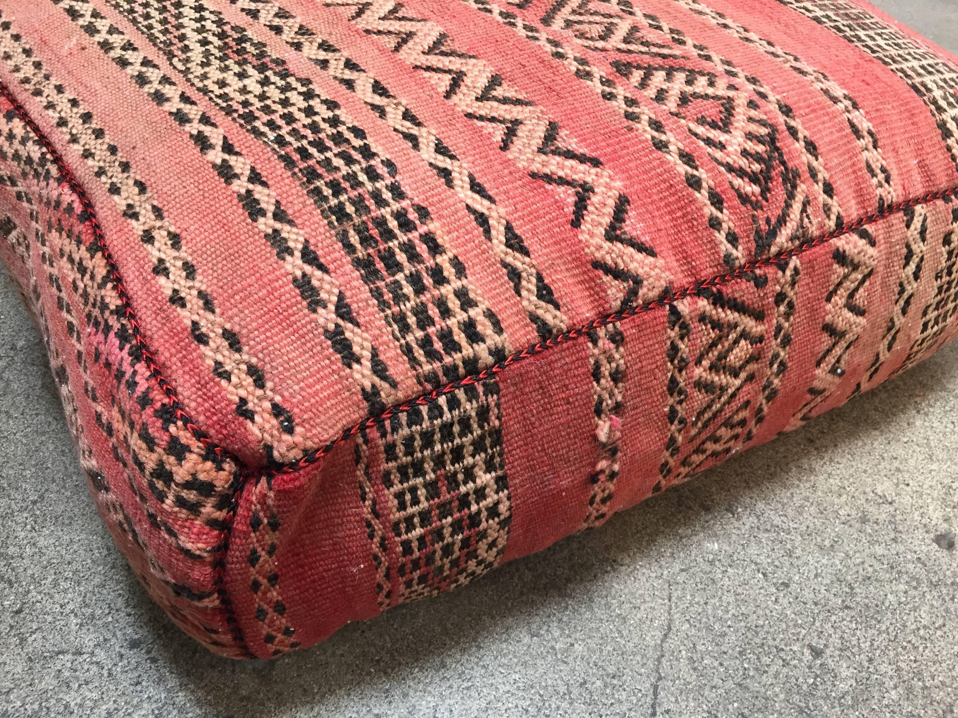 Moroccan Floor Pillow Tribal Seat Cushion Made from a Vintage Berber Rug 10