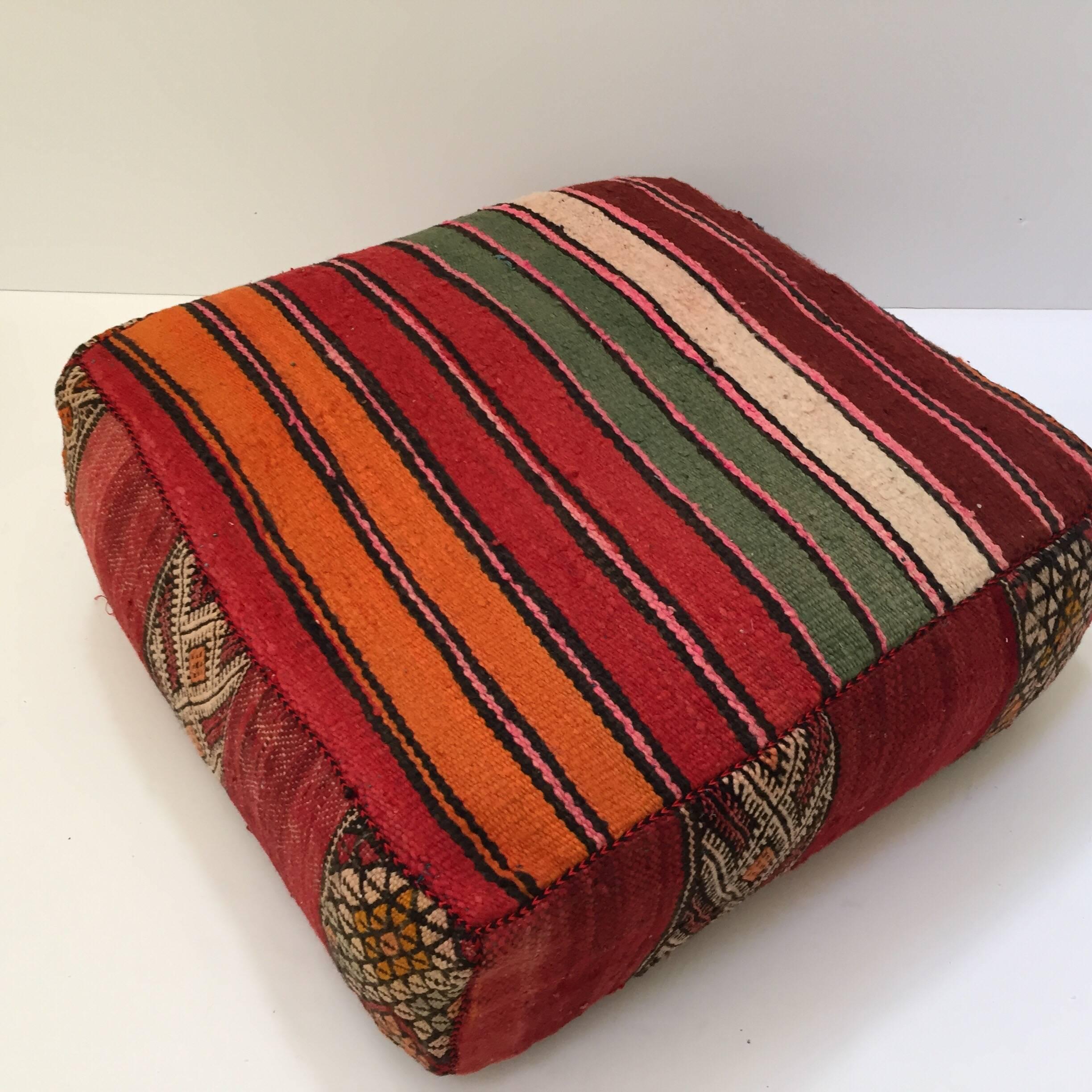 Moroccan Floor Pillow Tribal Seat Cushion Made from a Vintage Berber Rug 11