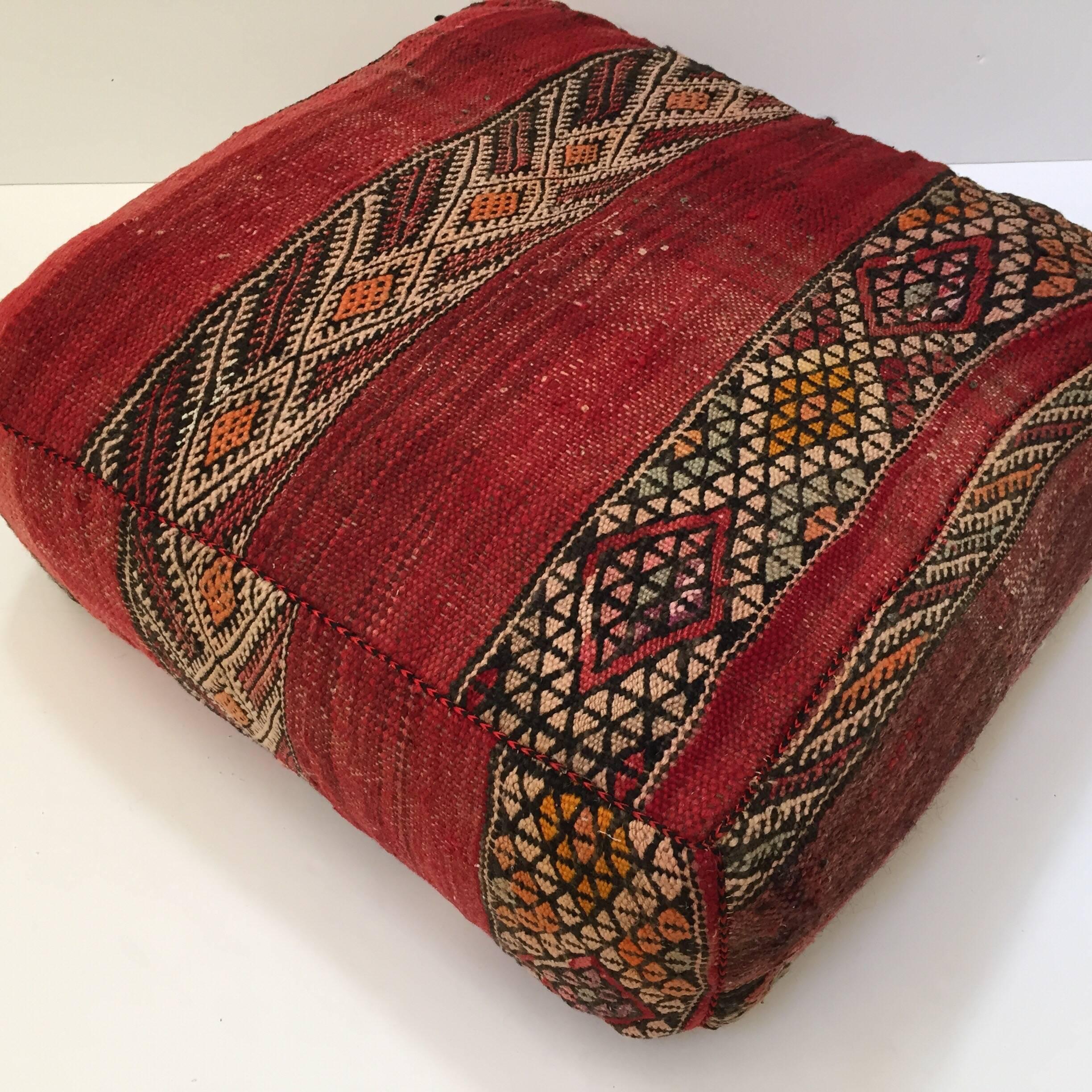 Moroccan Floor Pillow Tribal Seat Cushion Made from a Vintage Berber Rug In Good Condition In North Hollywood, CA