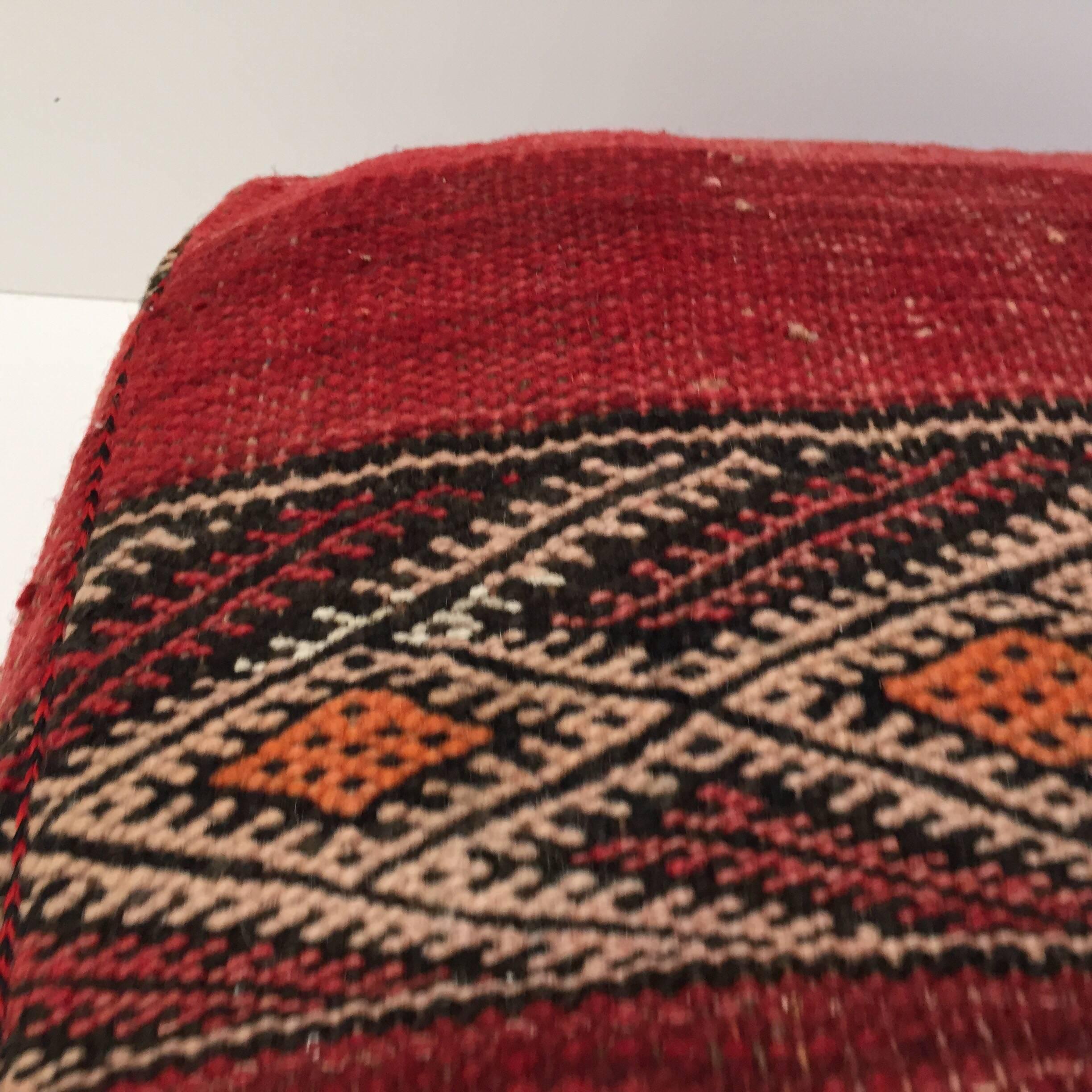 20th Century Moroccan Floor Pillow Tribal Seat Cushion Made from a Vintage Berber Rug