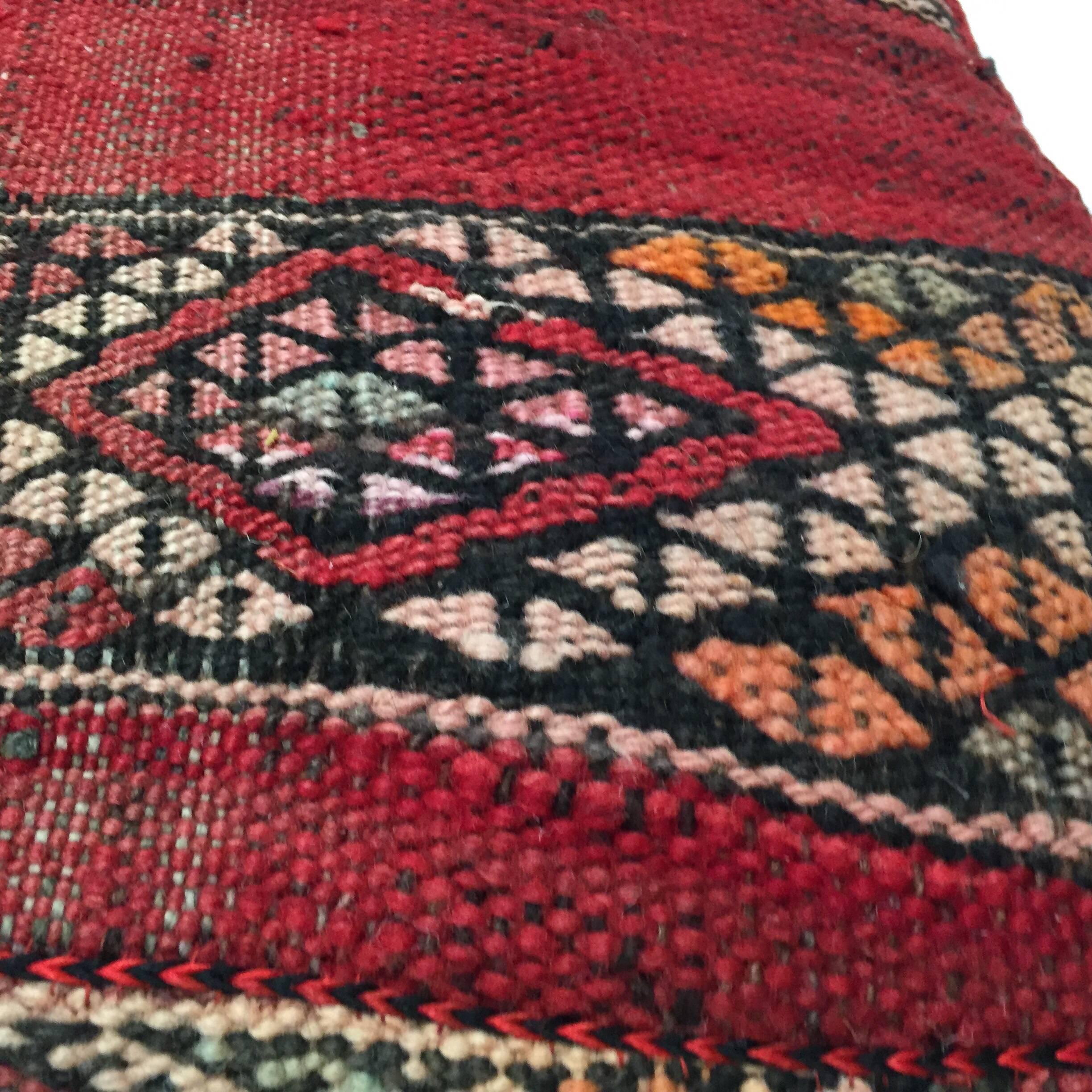 Wool Moroccan Floor Pillow Tribal Seat Cushion Made from a Vintage Berber Rug