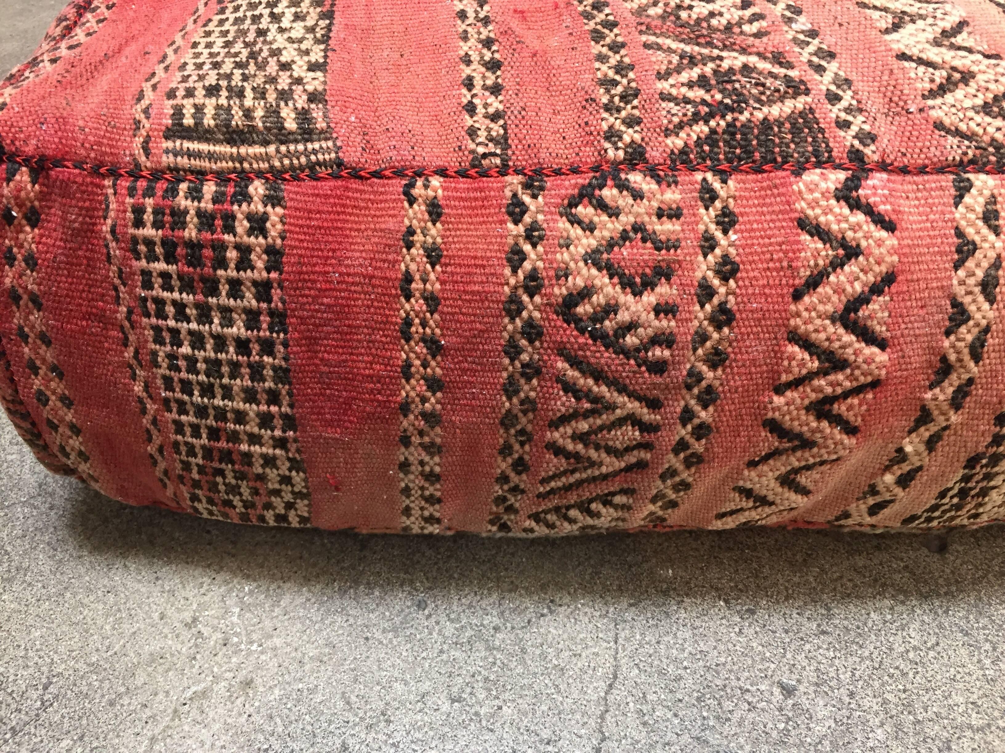 Moroccan Floor Pillow Tribal Seat Cushion Made from a Vintage Berber Rug 1