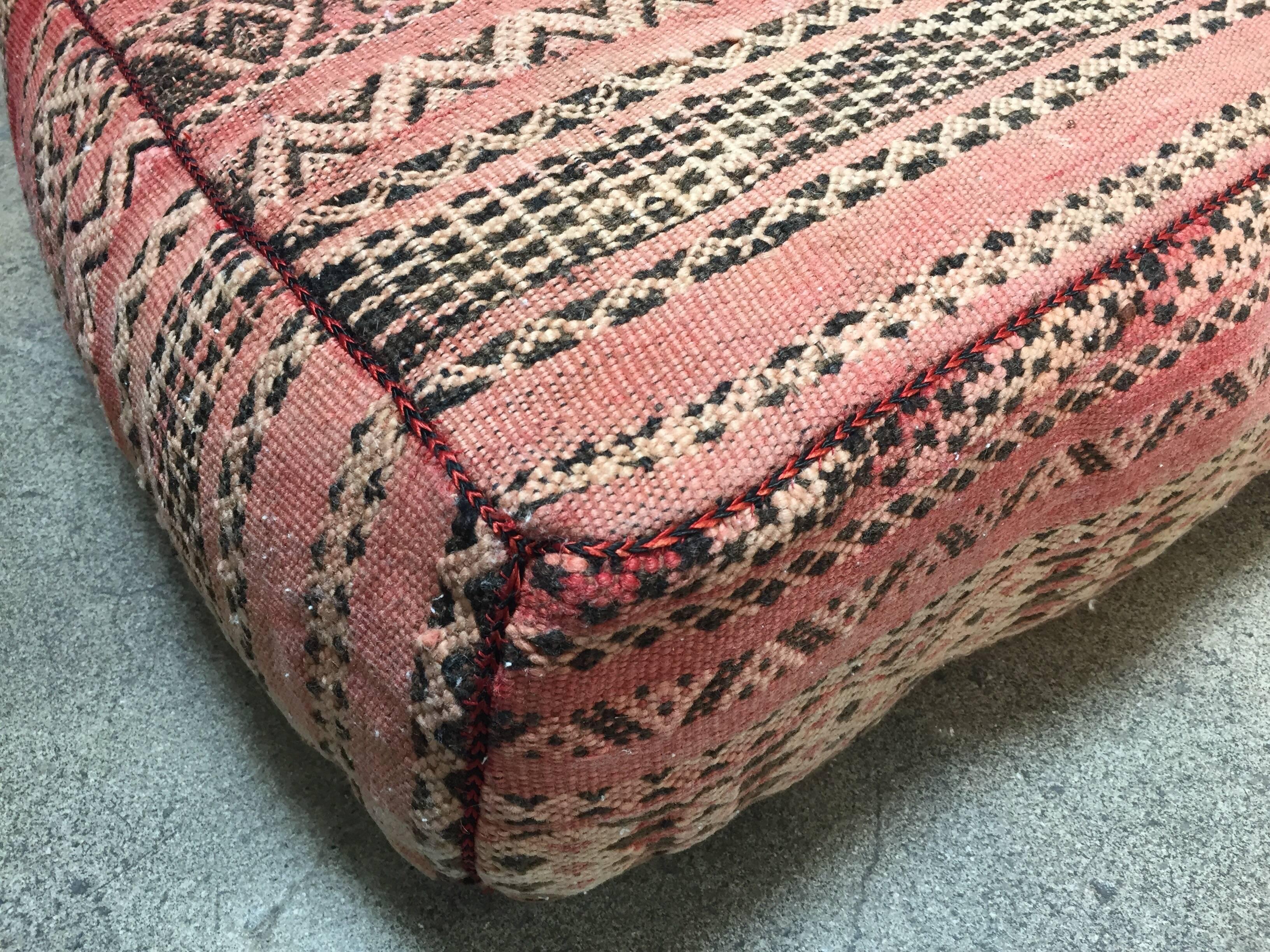 Moroccan Floor Pillow Tribal Seat Cushion Made from a Vintage Berber Rug 2