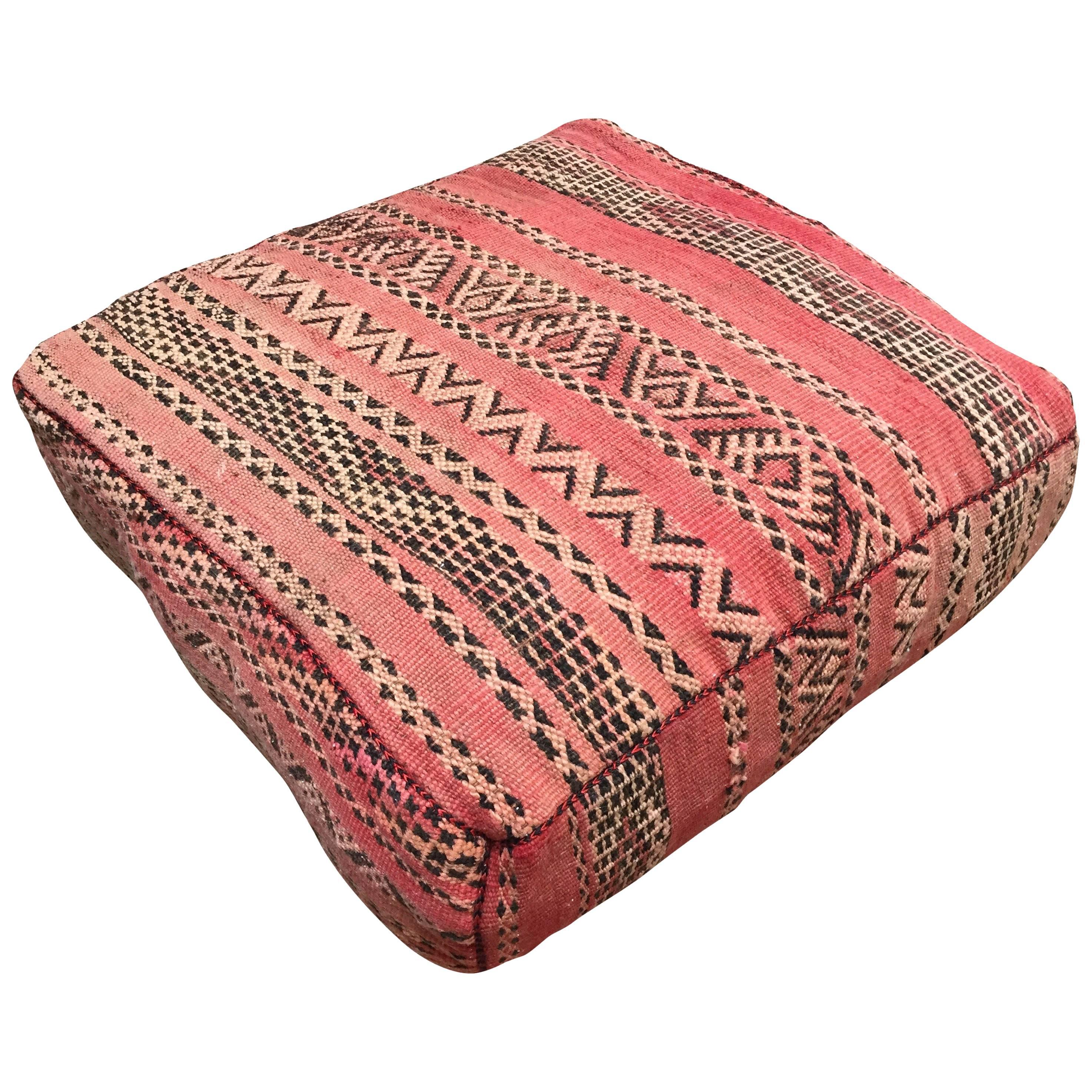 Moroccan Floor Pillow Tribal Seat Cushion Made from a Vintage Berber Rug