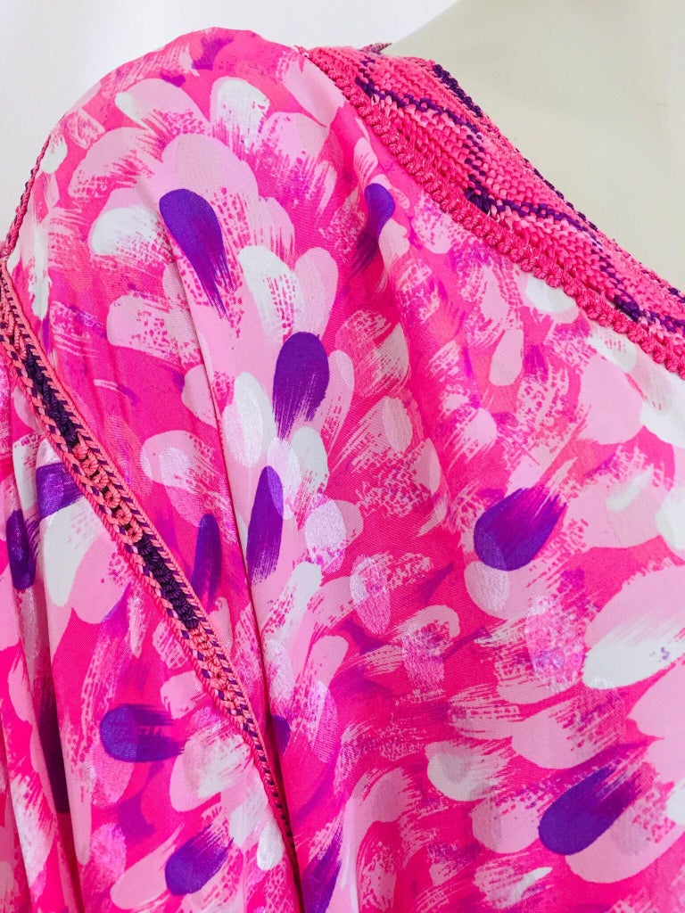 Moroccan Floral Pink Kaftan Maxi Dress Caftan Size Large For Sale 11