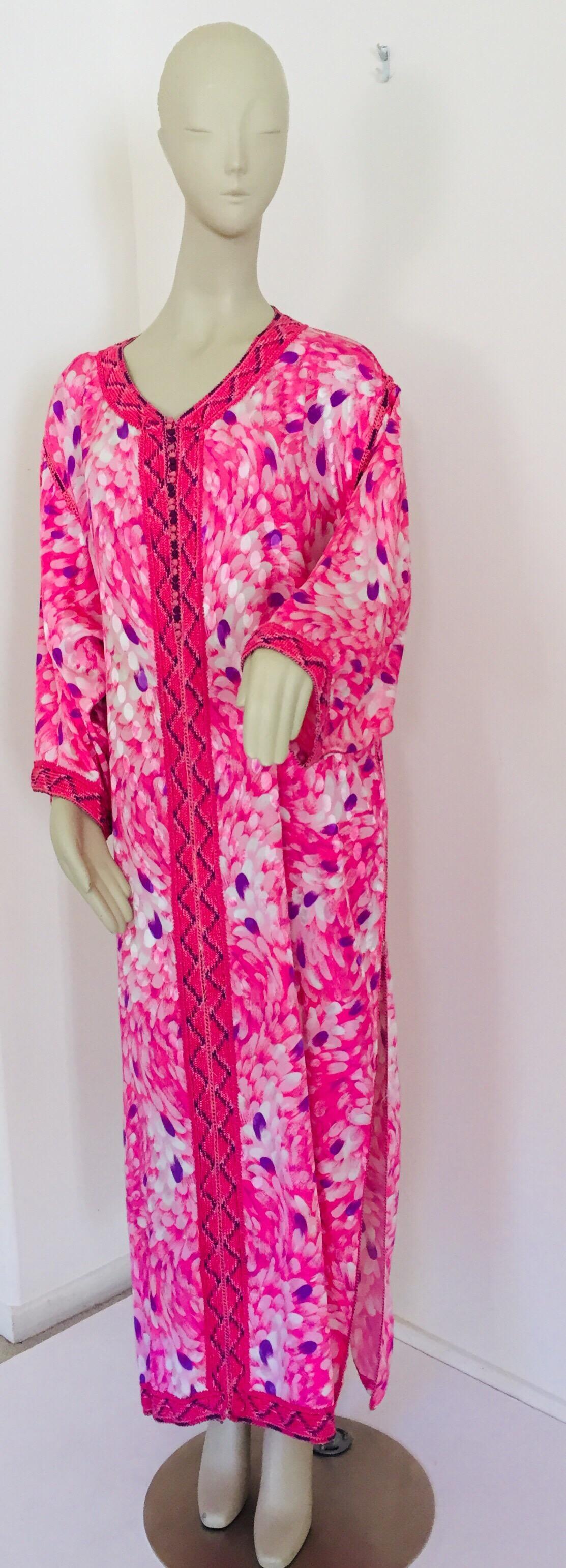 Moroccan Floral Pink Kaftan Maxi Dress Caftan Size Large 14