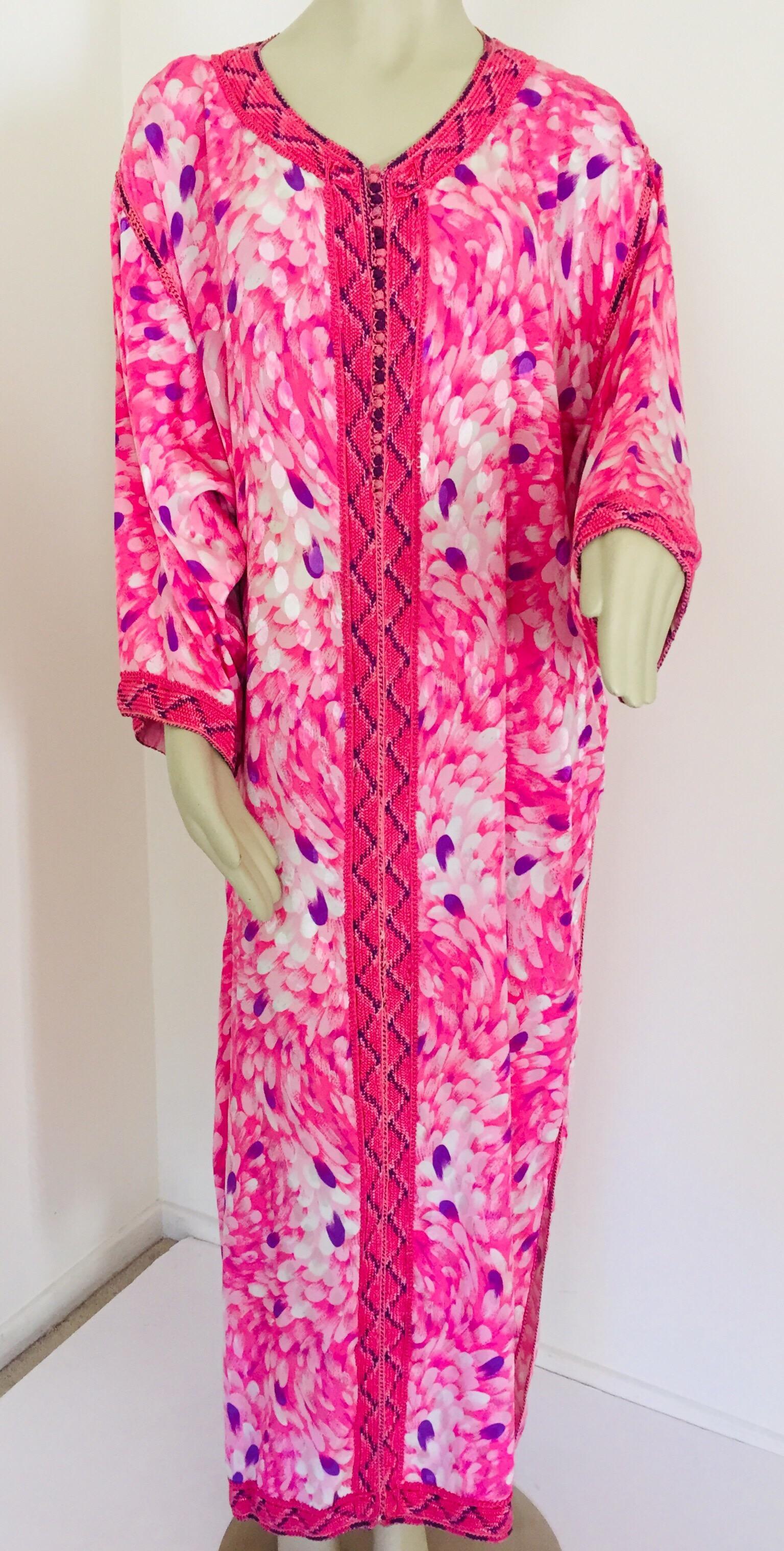 Moroccan Floral Pink Kaftan Maxi Dress Caftan Size Large 15