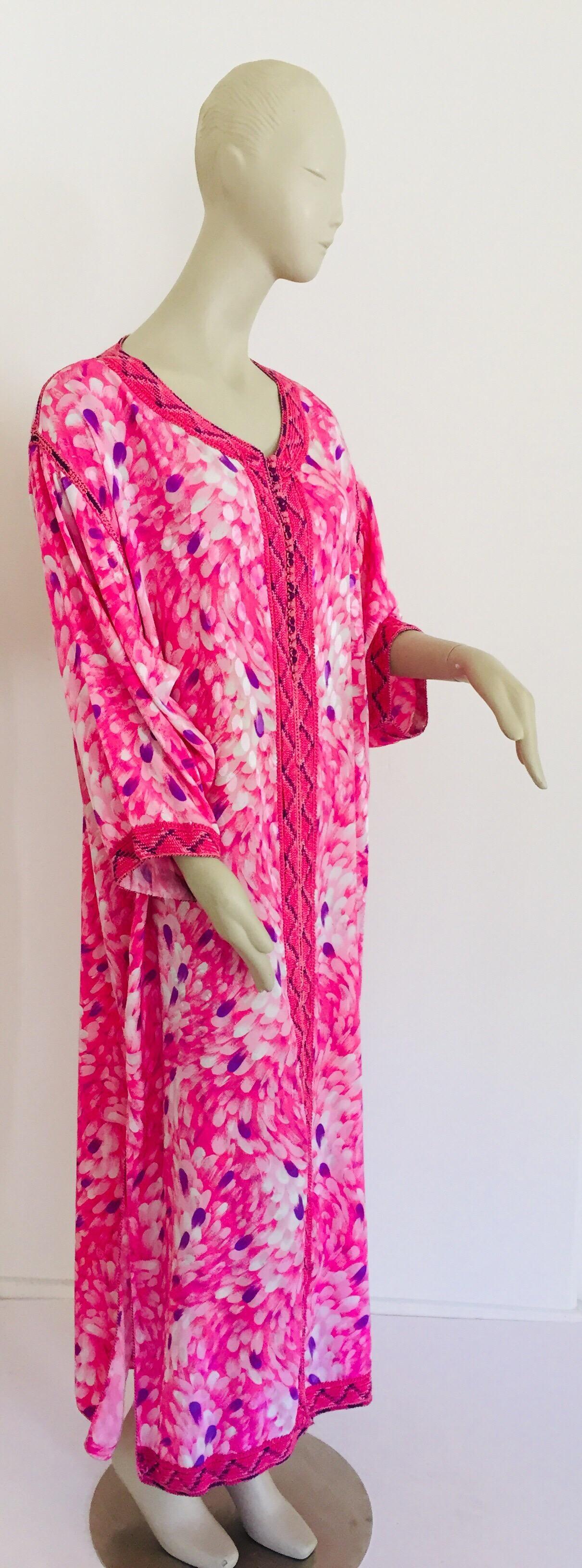 Women's Moroccan Floral Pink Kaftan Maxi Dress Caftan Size Large