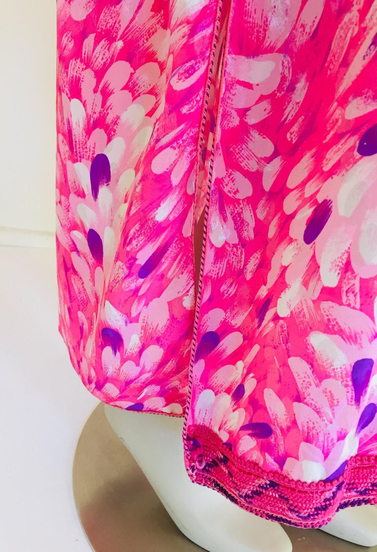 Moroccan Floral Pink Kaftan Maxi Dress Caftan Size Large For Sale 4