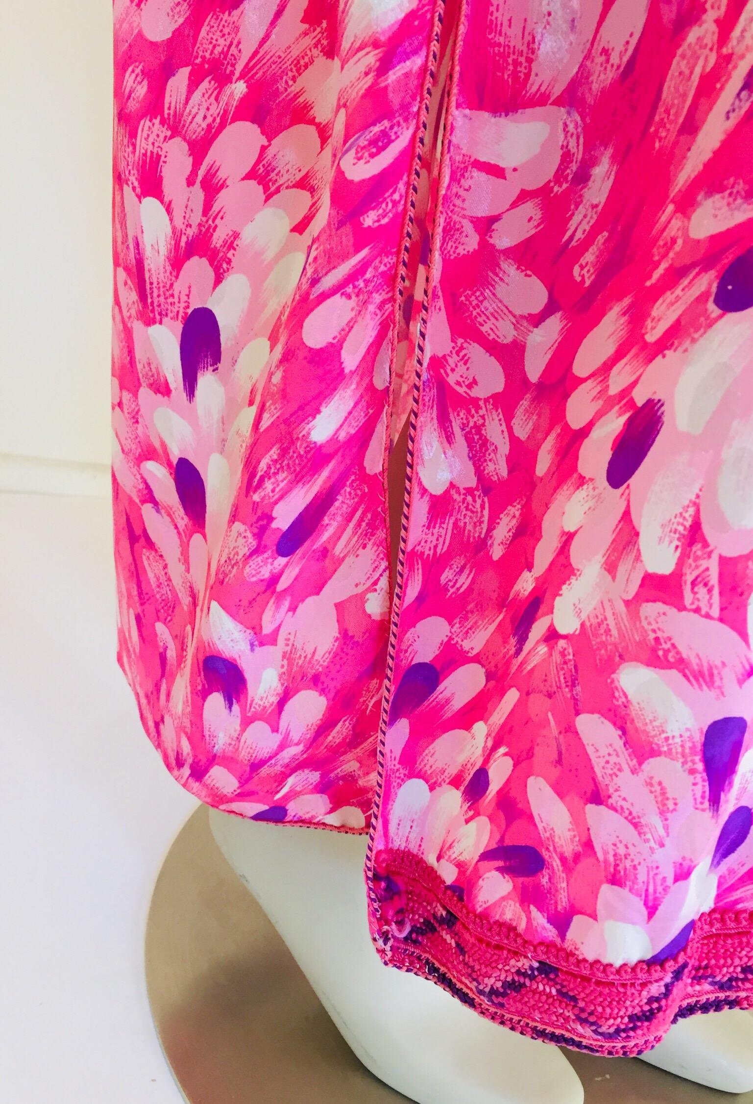 Moroccan Floral Pink Kaftan Maxi Dress Caftan Size Large For Sale 1