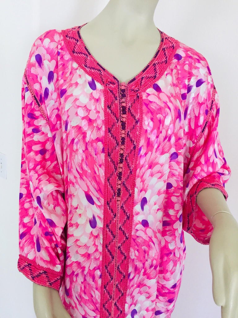 Moroccan Floral Pink Kaftan Maxi Dress Caftan Size Large For Sale 5