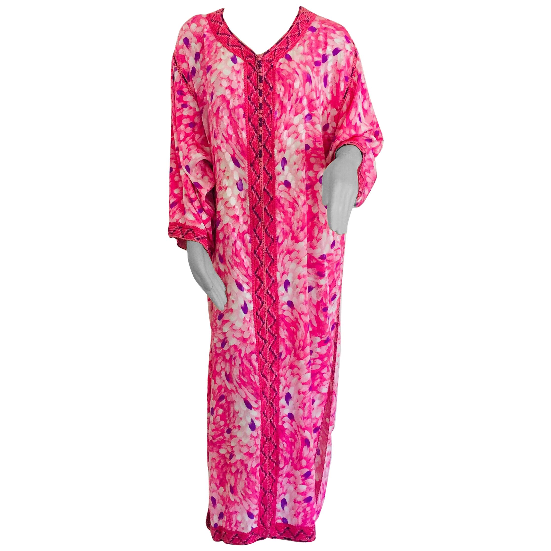 Moroccan Floral Pink Kaftan Maxi Dress Caftan Size Large