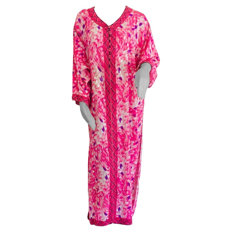 Moroccan Floral Pink Kaftan Maxi Dress Caftan Size Large For Sale