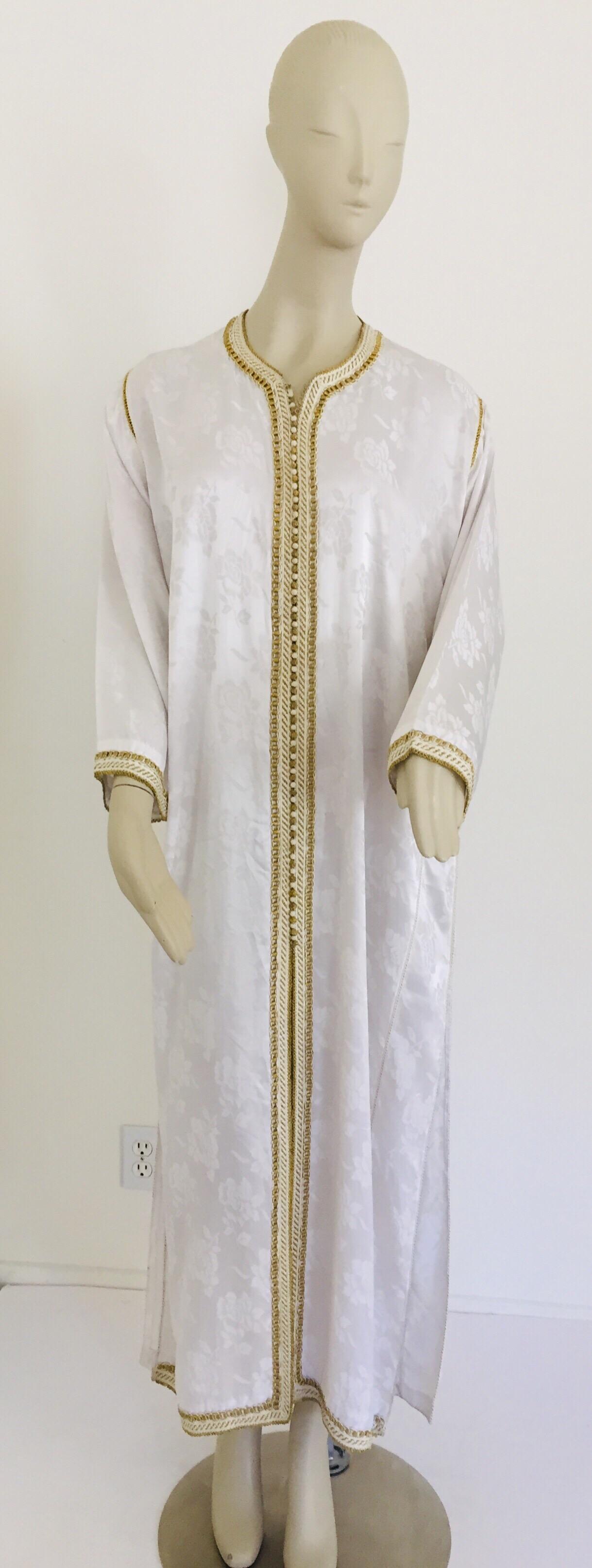 Moroccan White Kaftan Maxi Dress Caftan Size Large For Sale 6