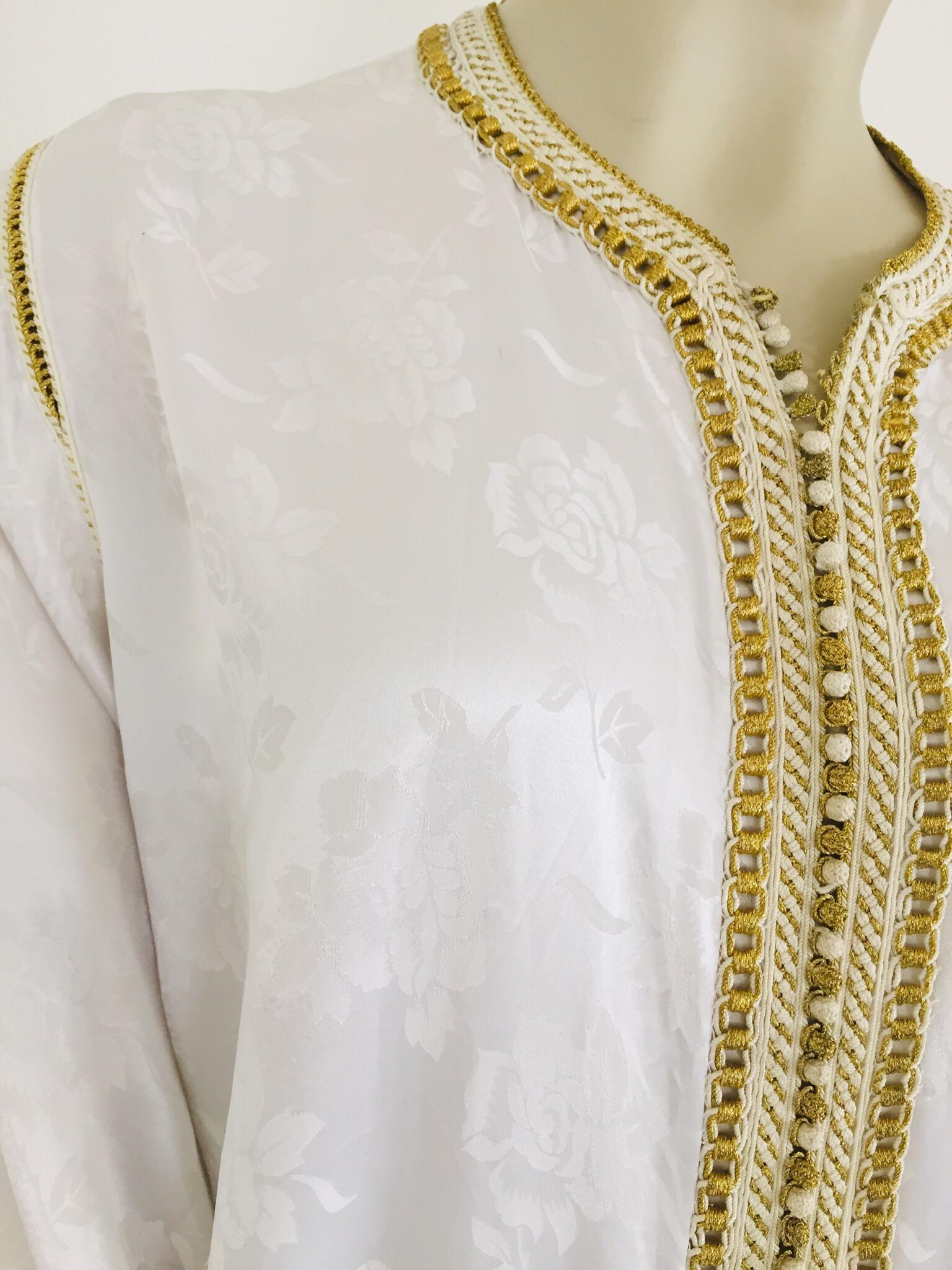 Moroccan Floral White Kaftan Maxi Dress Caftan Size Large For Sale 9
