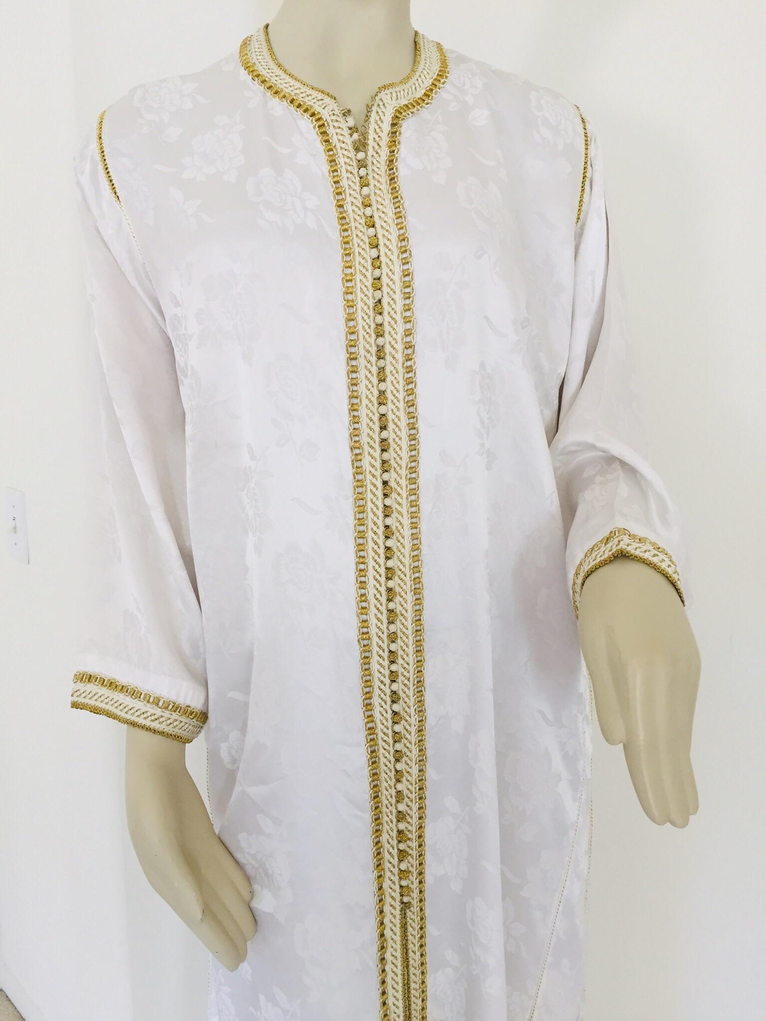 Moroccan Floral White Kaftan Maxi Dress Caftan Size Large For Sale at ...