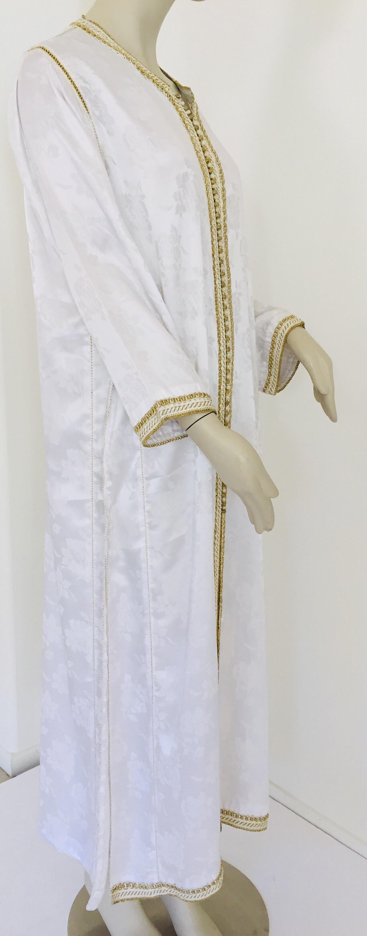 Moroccan White Kaftan Maxi Dress Caftan Size Large For Sale 1