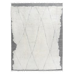 Moroccan Fluffy Collection Erased Ivory Charcoal Hand Knotted Rug  8' x 10'