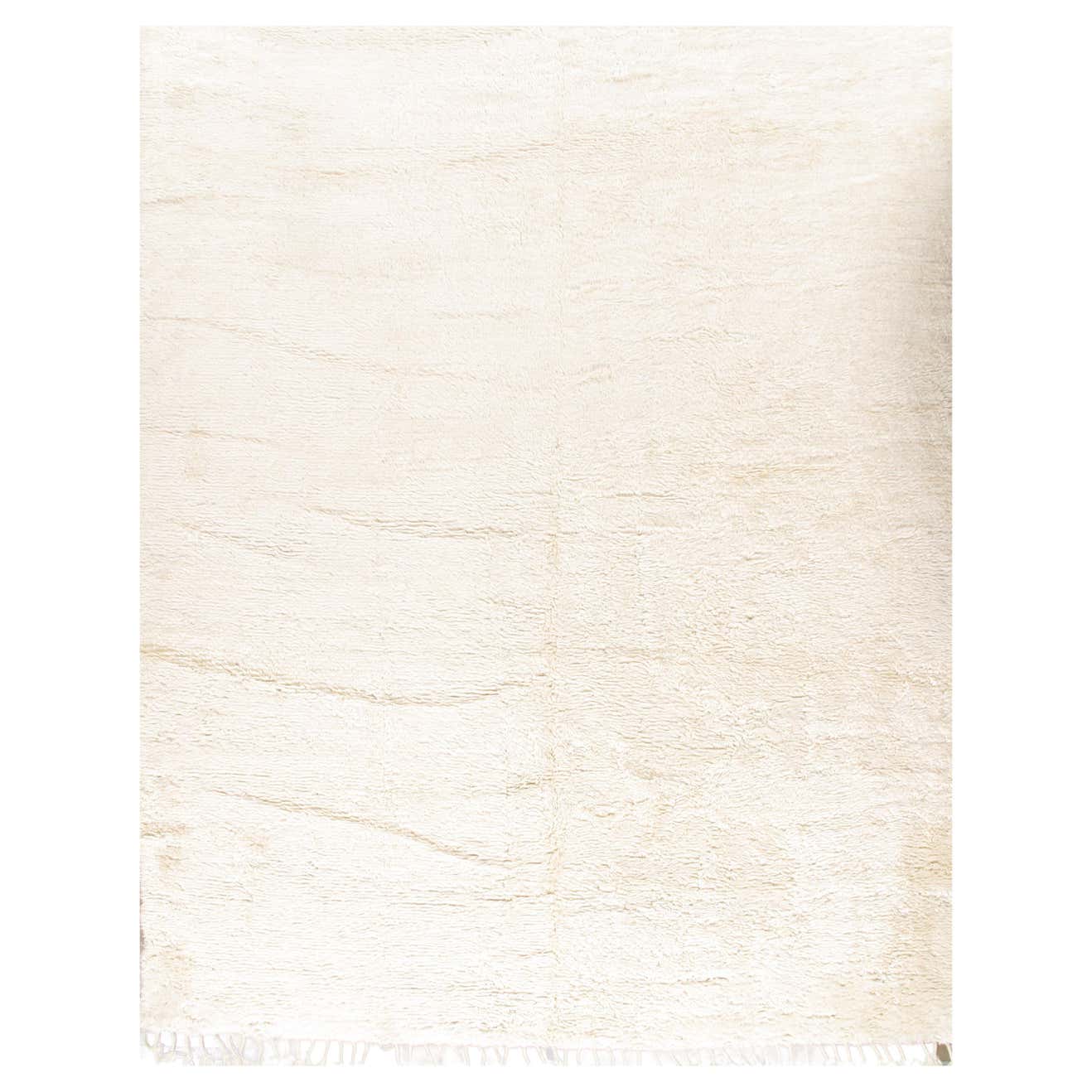 Moroccan Style Fluffy Solid Ivory Rug 11'7 x 14'11 For Sale at 1stDibs