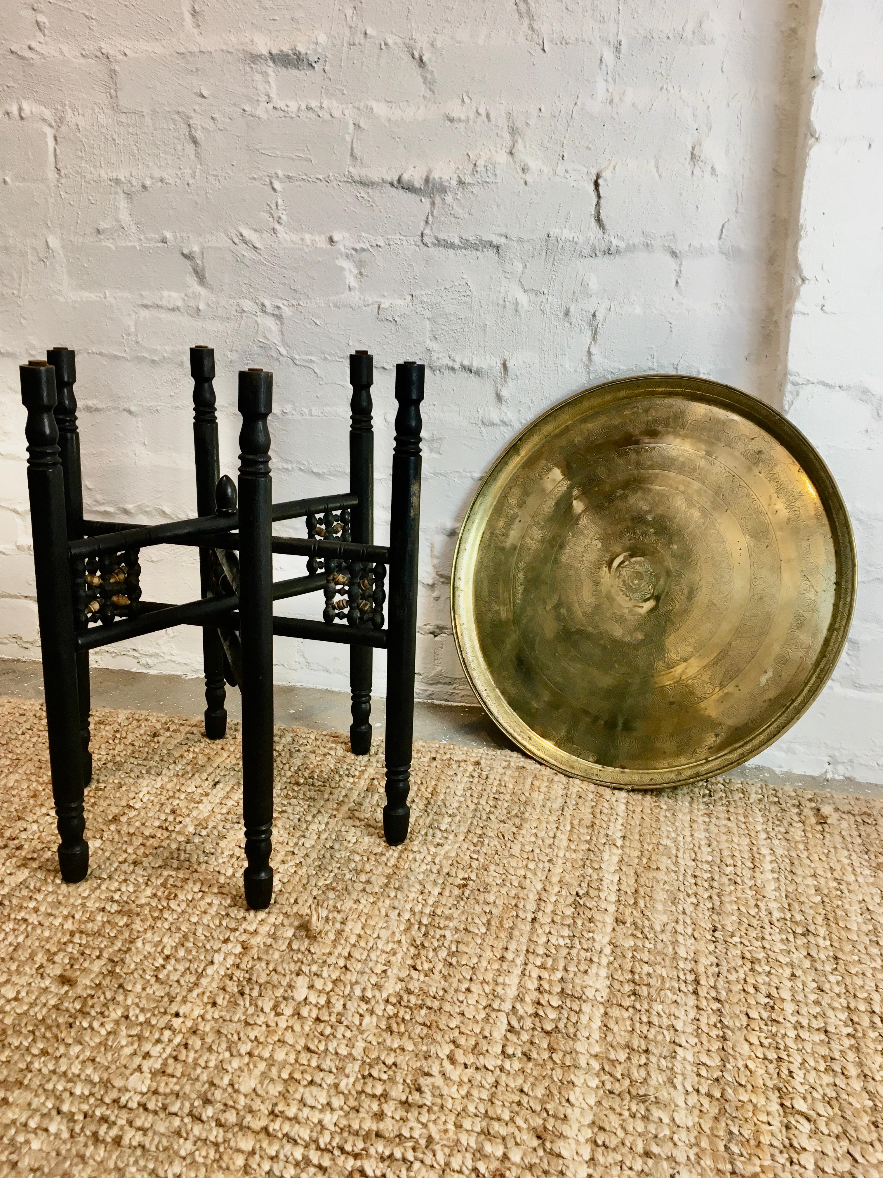 Moroccan Folding Brass Tray Table Early 20th Century 11