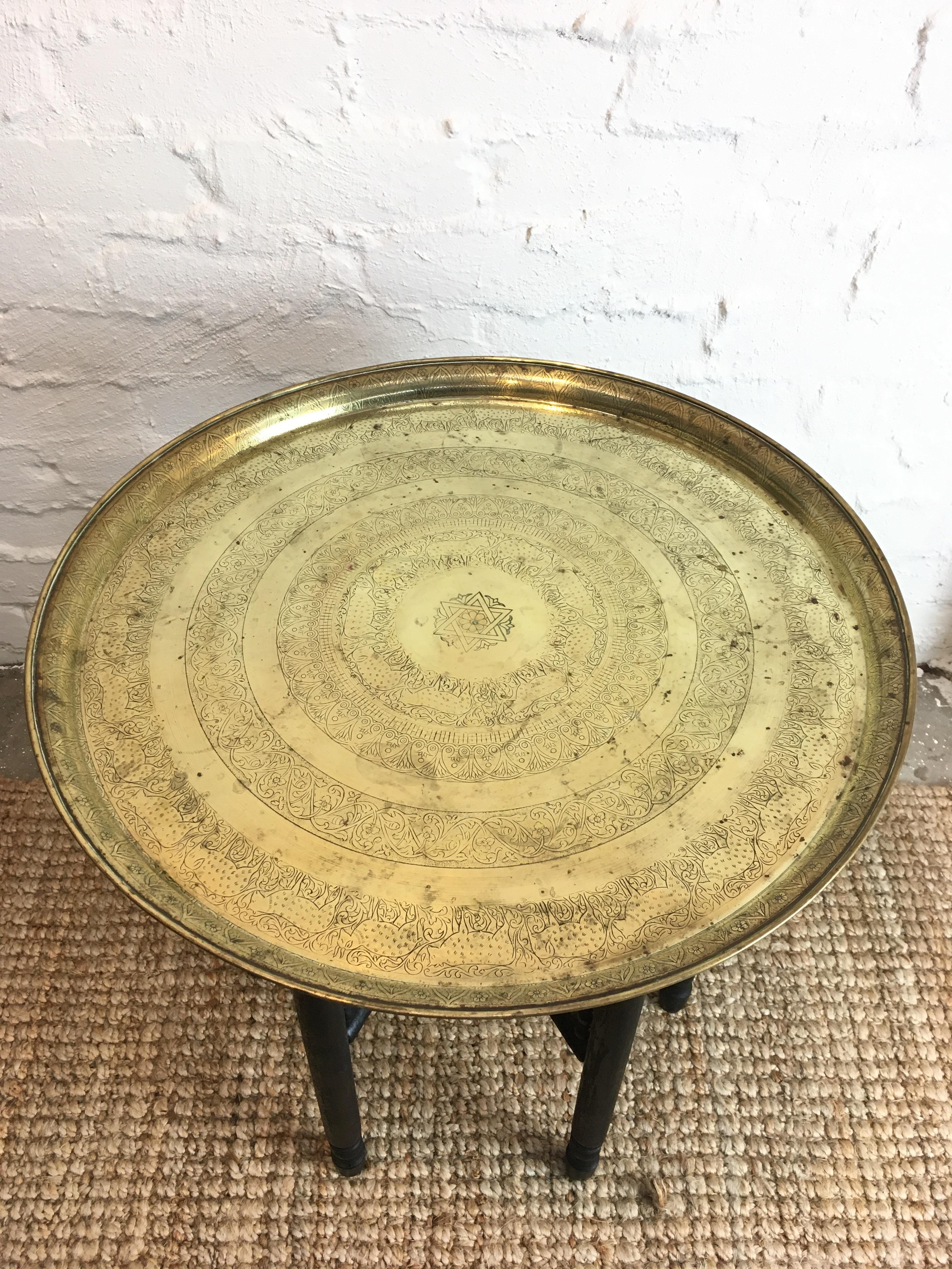 Moroccan Folding Brass Tray Table Early 20th Century 1