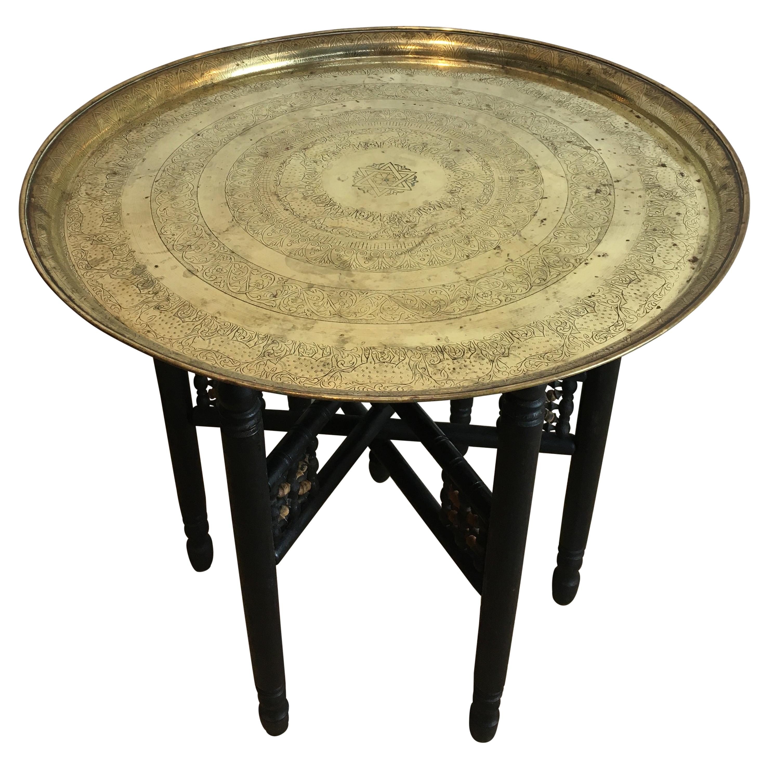 Moroccan Folding Brass Tray Table Early 20th Century