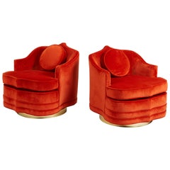 Vintage Moroccan Form Swivel Chairs on Brass Bases