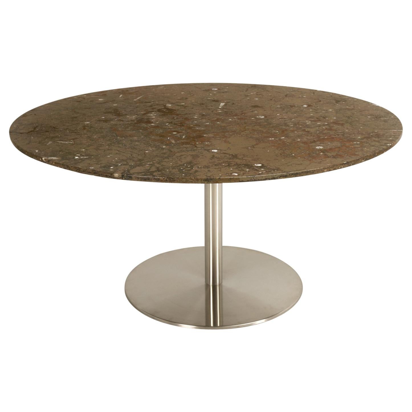 Moroccan Fossil Stone Top and Stainless Steel Base Dining or Kitchen Table