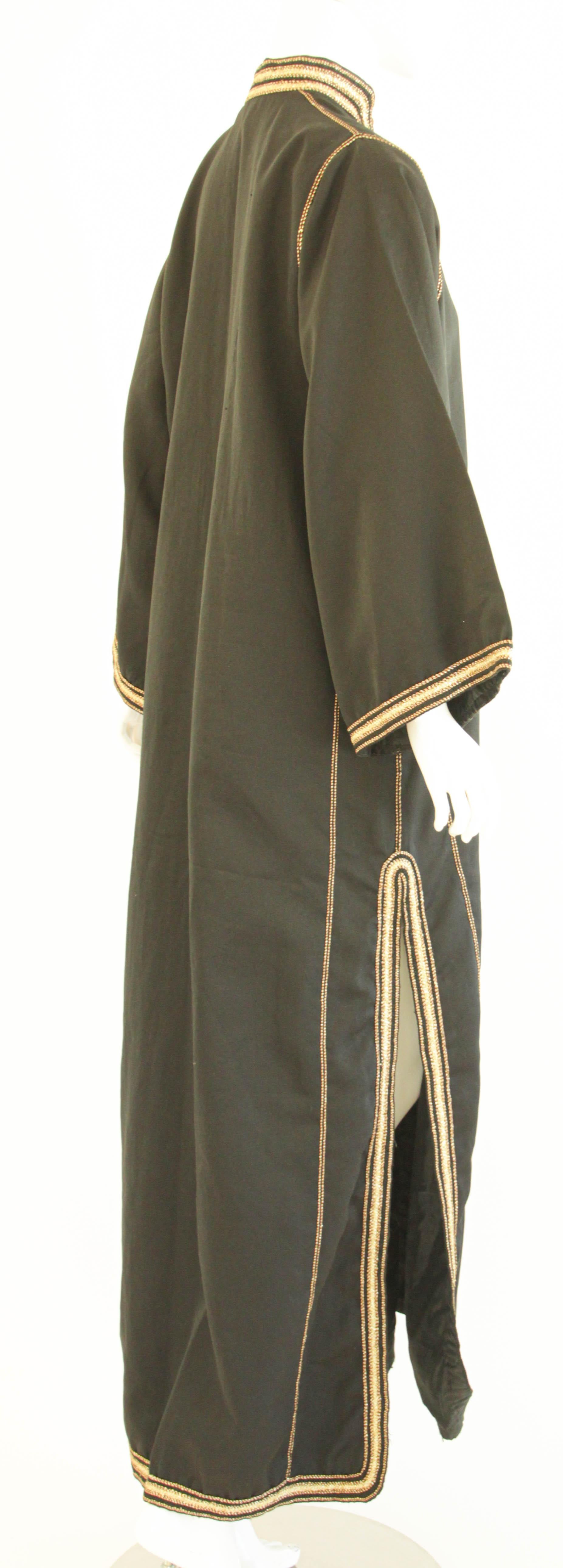 Moroccan Gentleman Black Caftan, 1970 Maxi Dress Vintage Kaftan For Sale 7