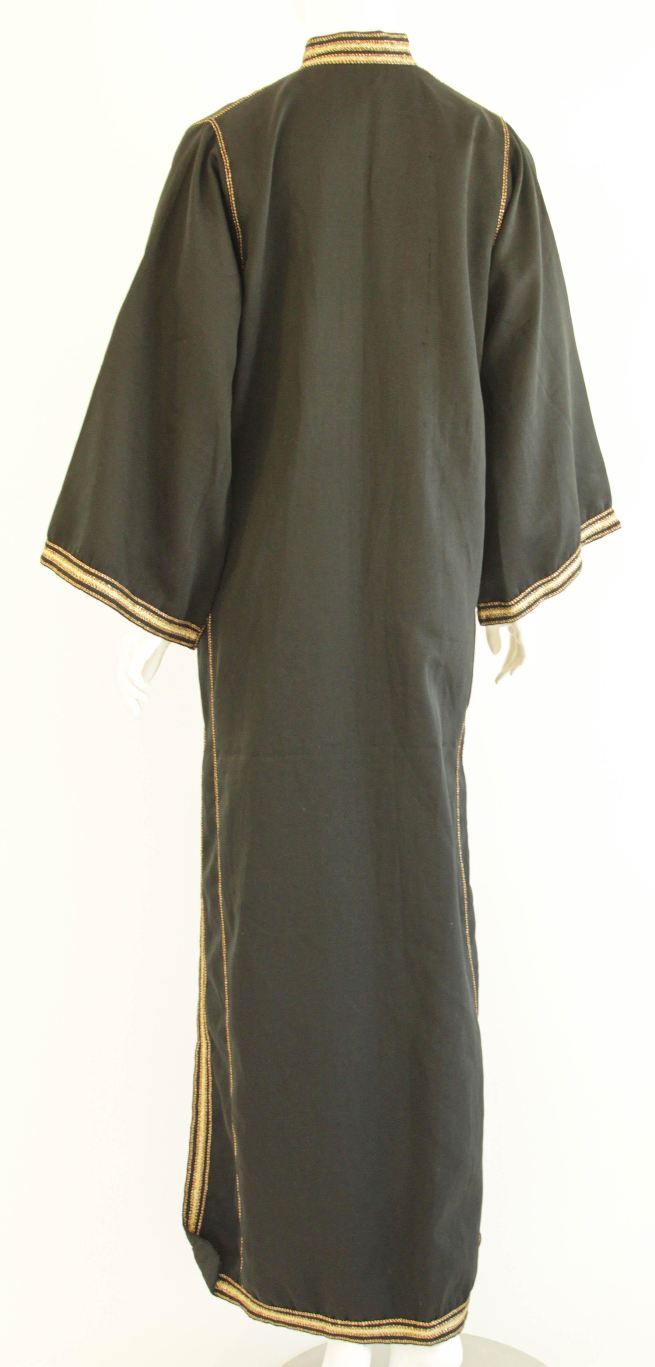 Moroccan Gentleman Black Caftan, 1970 Maxi Dress Vintage Kaftan For Sale 8