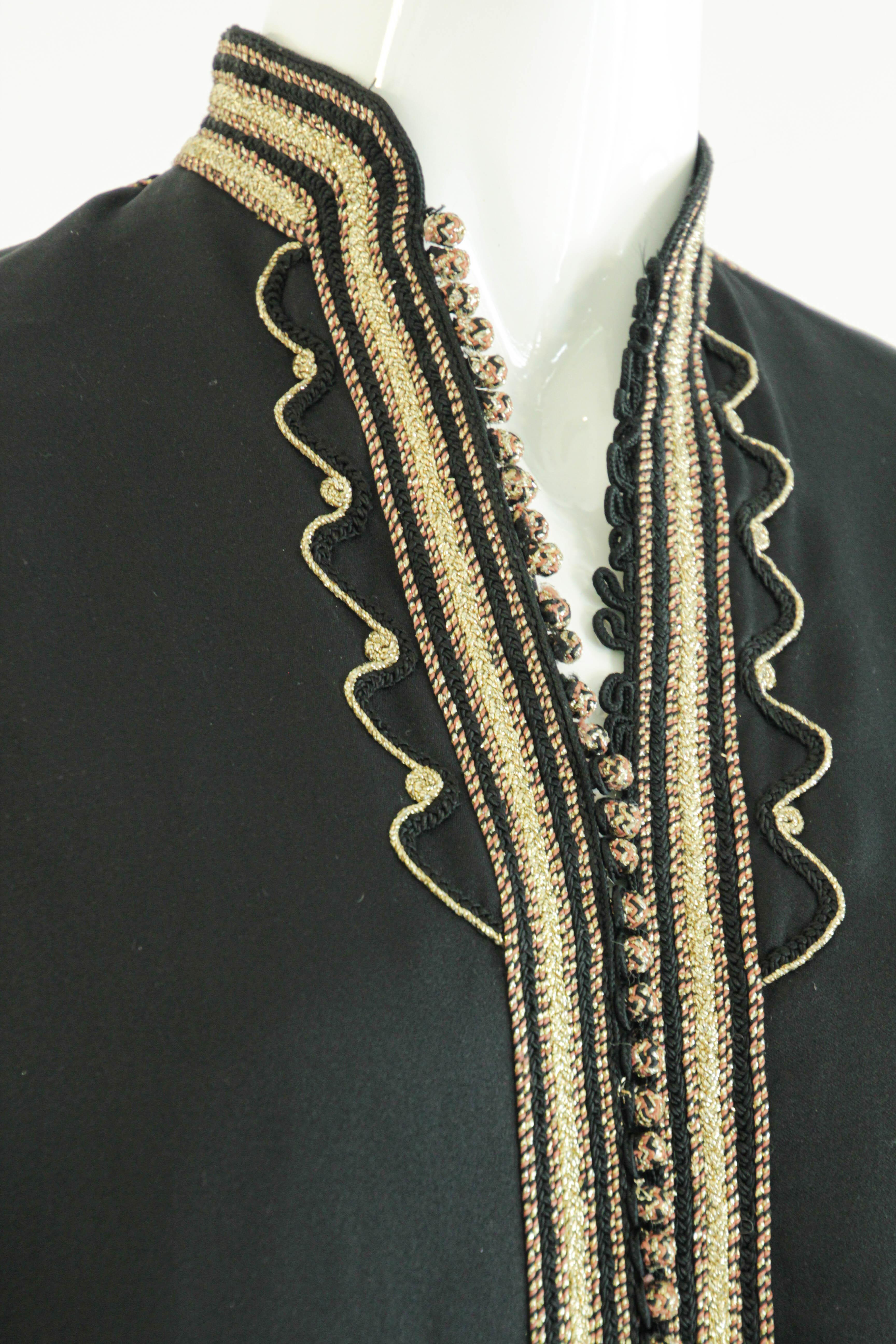 Moroccan Gentleman Black Caftan, 1970 Maxi Dress Vintage Kaftan In Good Condition For Sale In North Hollywood, CA