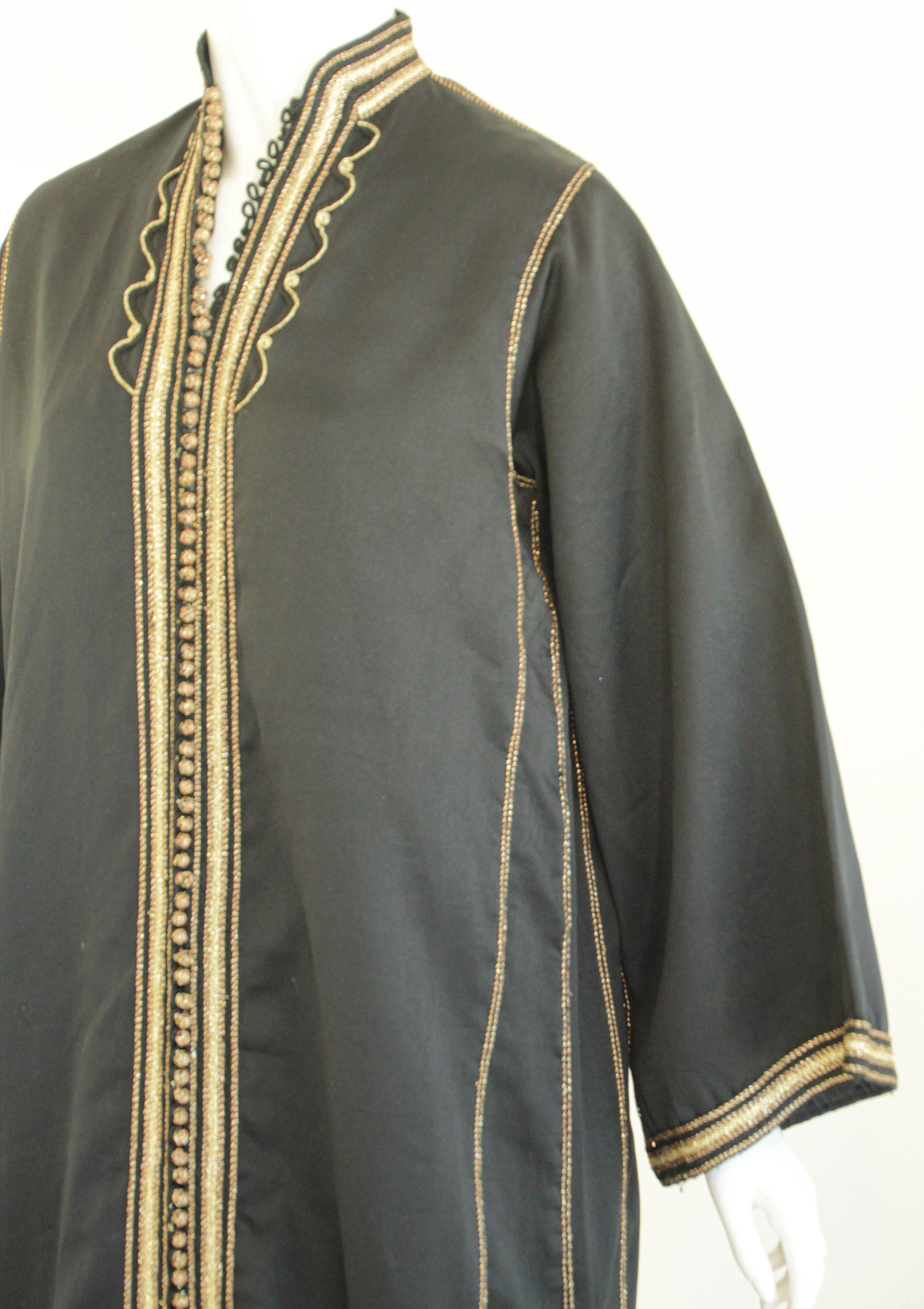 Moroccan Gentleman Black Caftan, 1970 Maxi Dress Vintage Kaftan For Sale 3