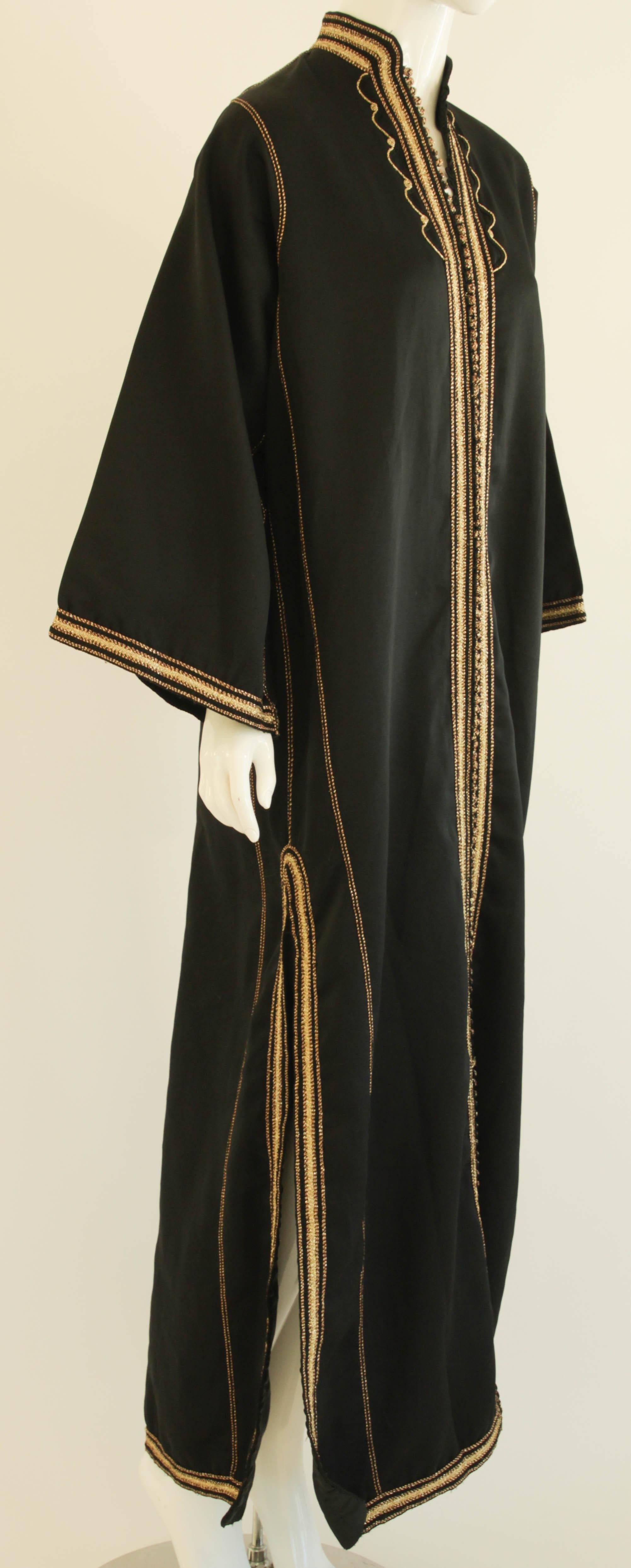 Moroccan Gentleman Black Caftan, 1970 Maxi Dress Vintage Kaftan For Sale 4
