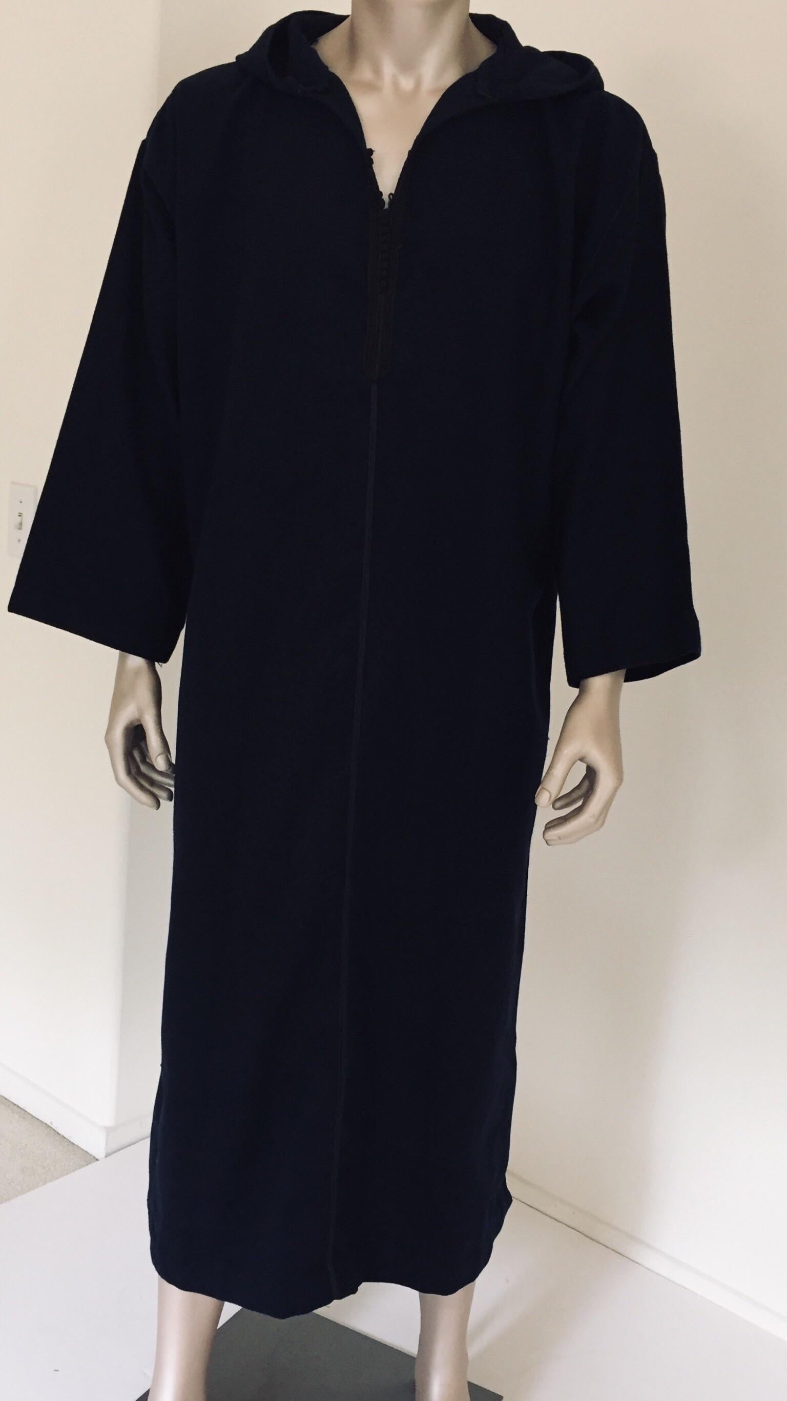 Black Moroccan Gentleman Hooded Blue Wool Djellaba For Sale