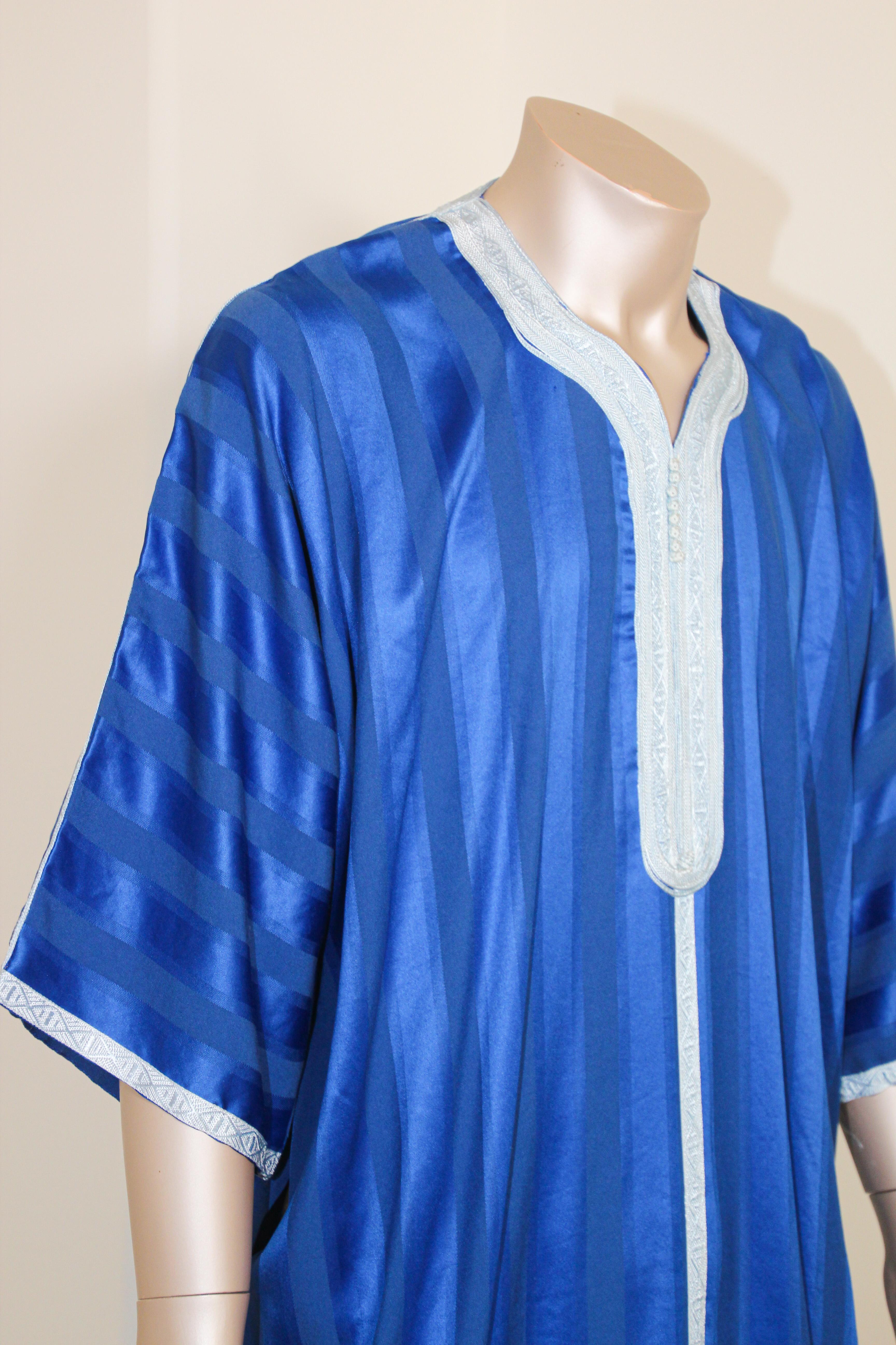 Moroccan Vintage Gentleman Cobalt Blue Caftan For Sale 4