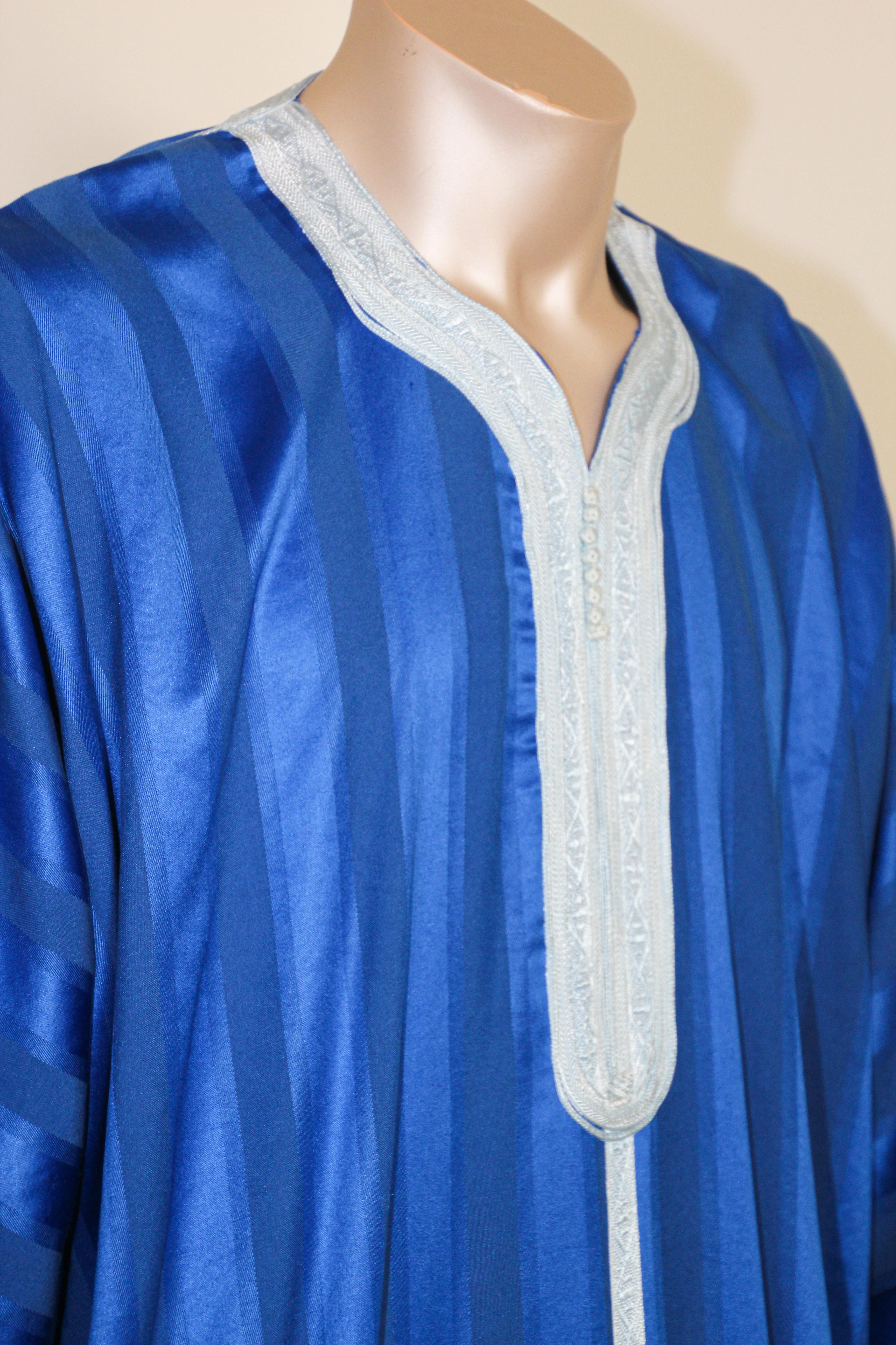 Moroccan Vintage Gentleman Cobalt Blue Caftan For Sale at 1stDibs